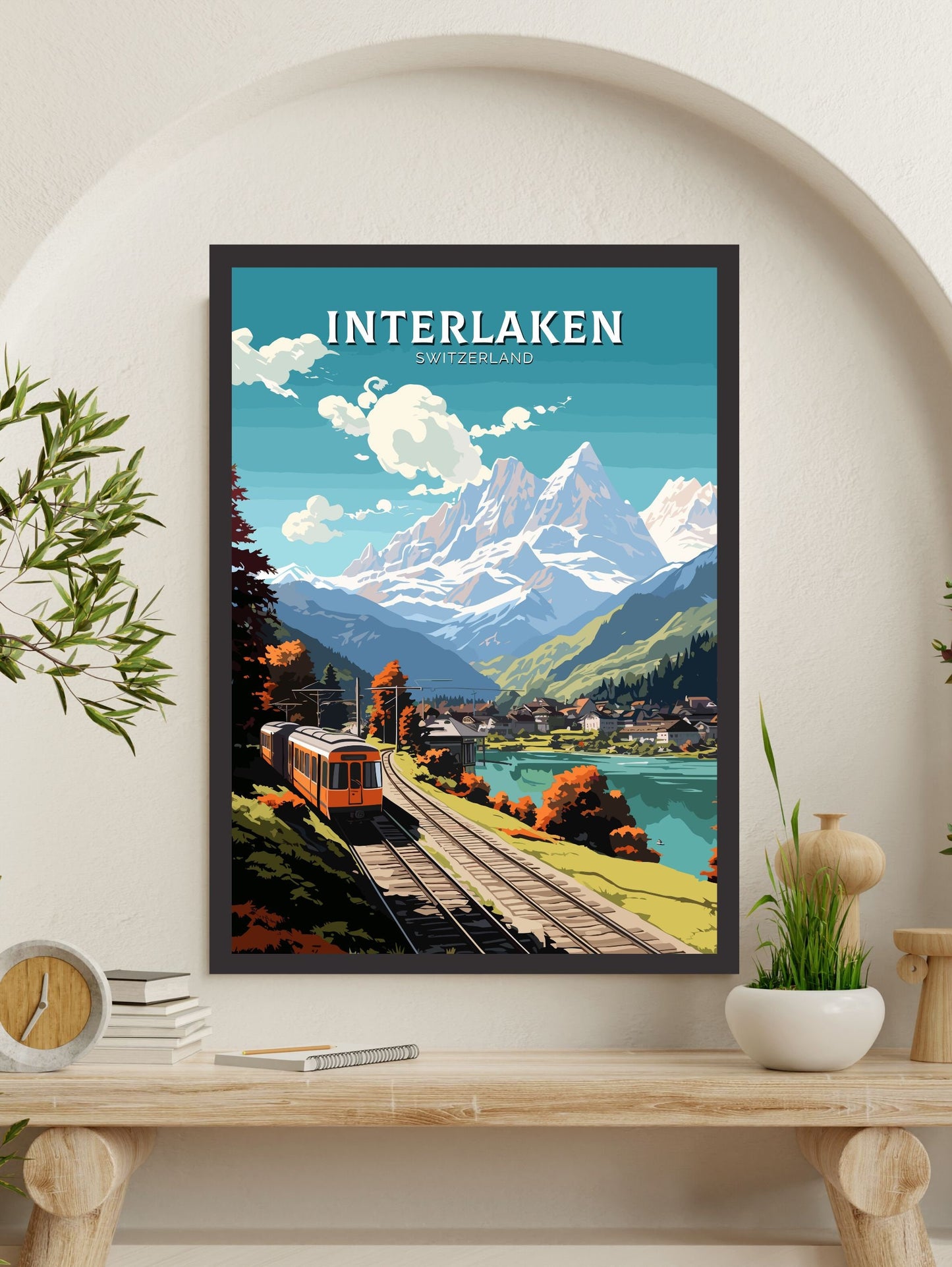 Interlaken Travel Poster | Interlaken Print | Interlaken Illustration | Interlaken Wall Art | Switzerland Print | Interlaken Art | ID 675