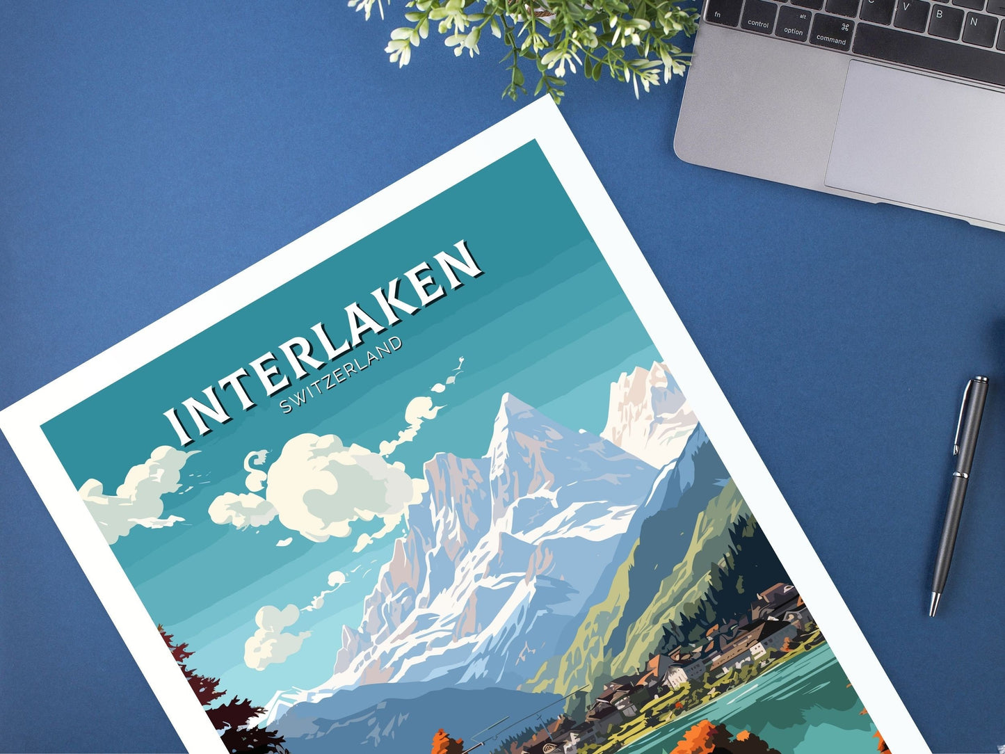 Interlaken Travel Poster | Interlaken Print | Interlaken Illustration | Interlaken Wall Art | Switzerland Print | Interlaken Art | ID 675