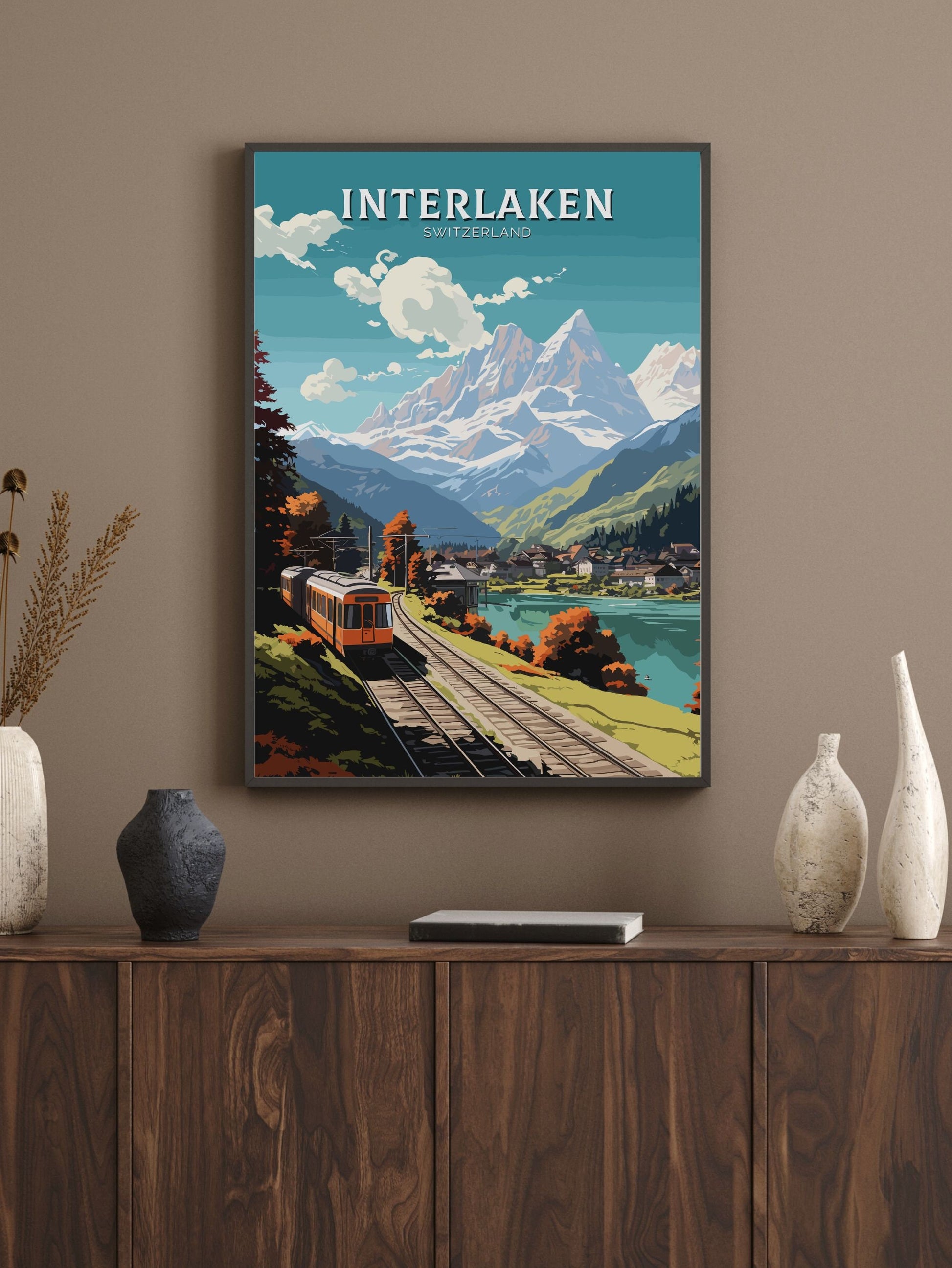 Interlaken Travel Poster | Interlaken Print | Interlaken Illustration | Interlaken Wall Art | Switzerland Print | Interlaken Art | ID 675