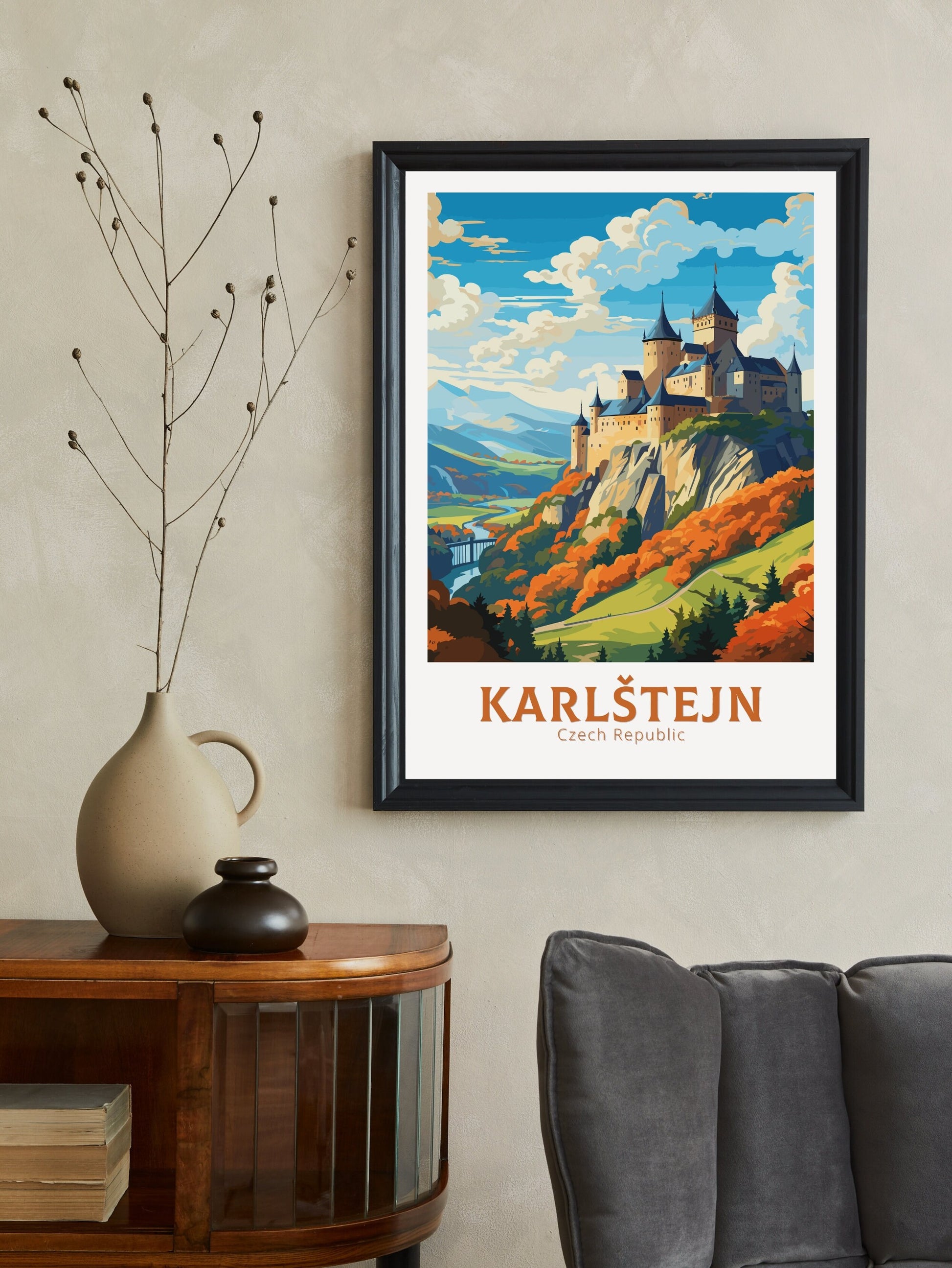 Karlštejn Print | Karlštejn Poster | Karlštejn Illustration | Karlštejn Castle Wall Art | Czechia Print | Karlštejn Castle Poster | ID 657