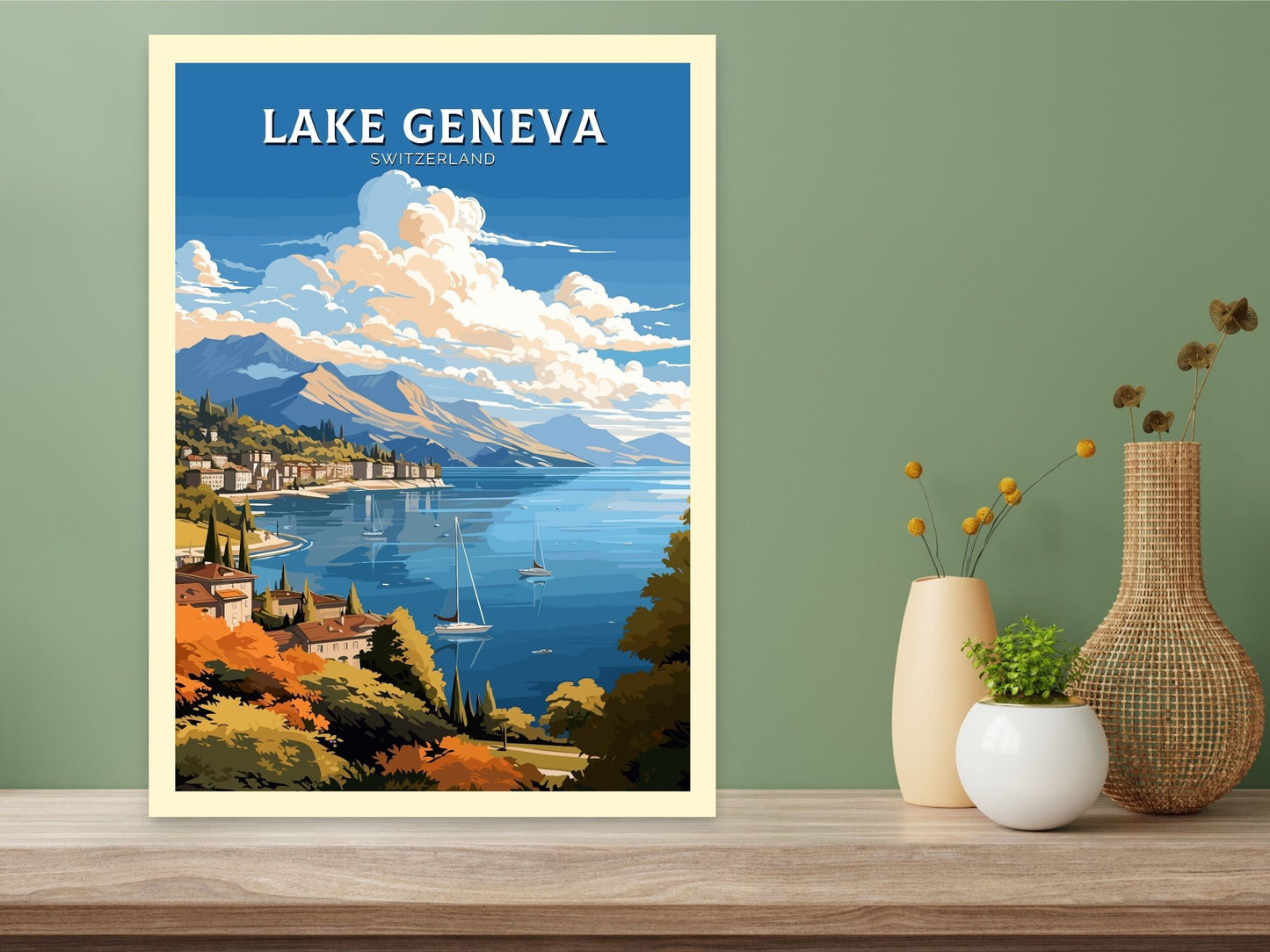 Lake Geneva Travel Poster | Lake Geneva Travel Print | Geneva Illustration | Geneva Wall Art | Switzerland Print | Geneva Artwork | ID 677