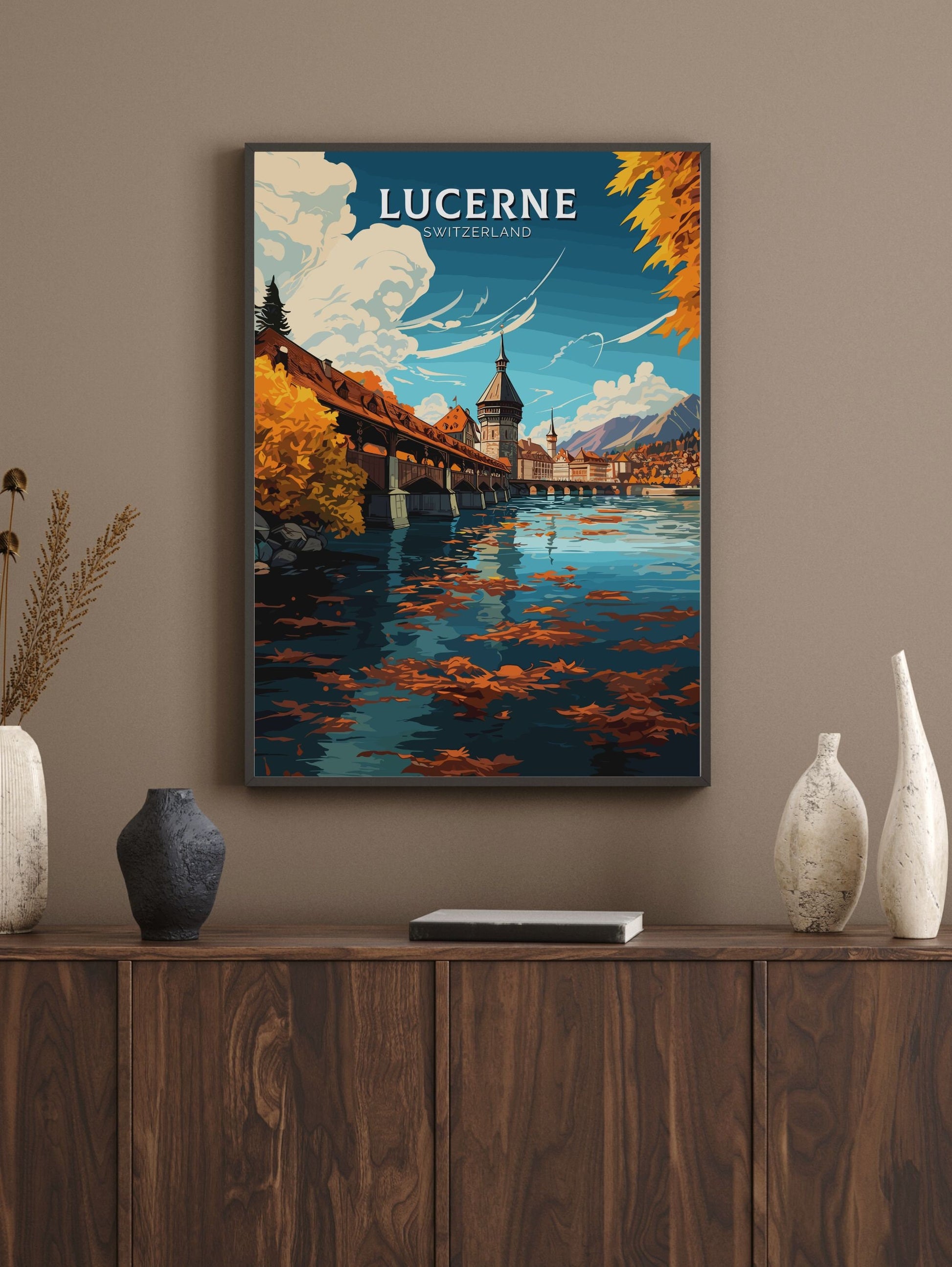 Lucerne Travel Poster | Lucerne Travel Print | Lucerne Illustration | Lucerne Wall Art | Switzerland Print | Lucerne Artwork | ID 678