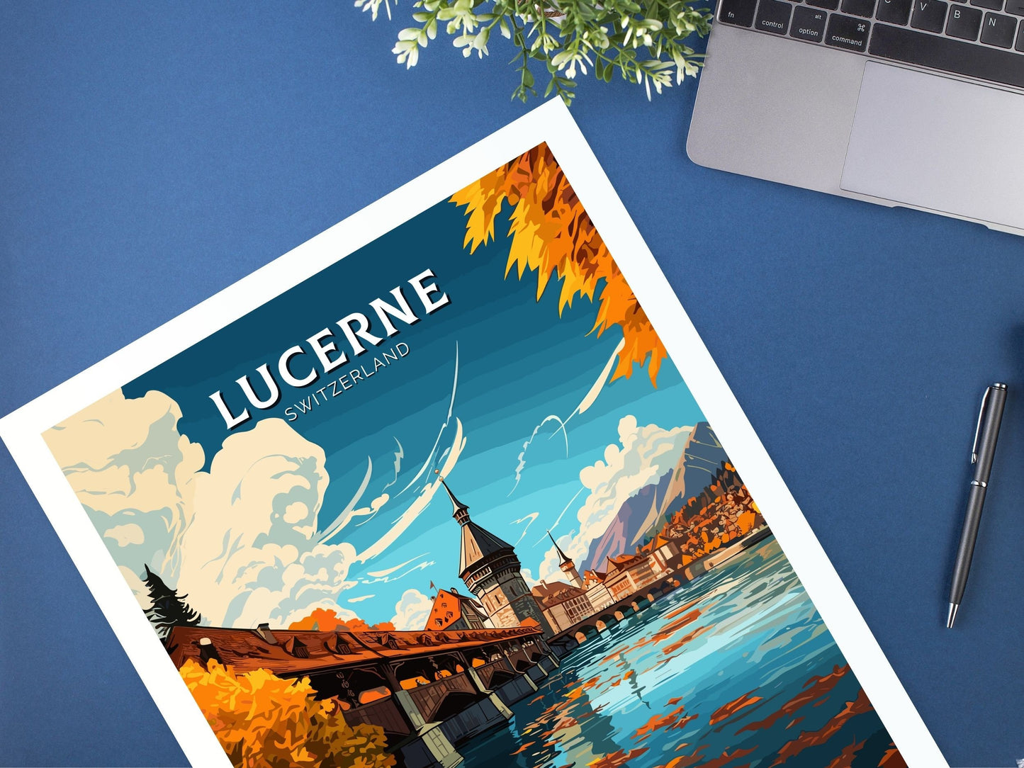 Lucerne Travel Poster | Lucerne Travel Print | Lucerne Illustration | Lucerne Wall Art | Switzerland Print | Lucerne Artwork | ID 678