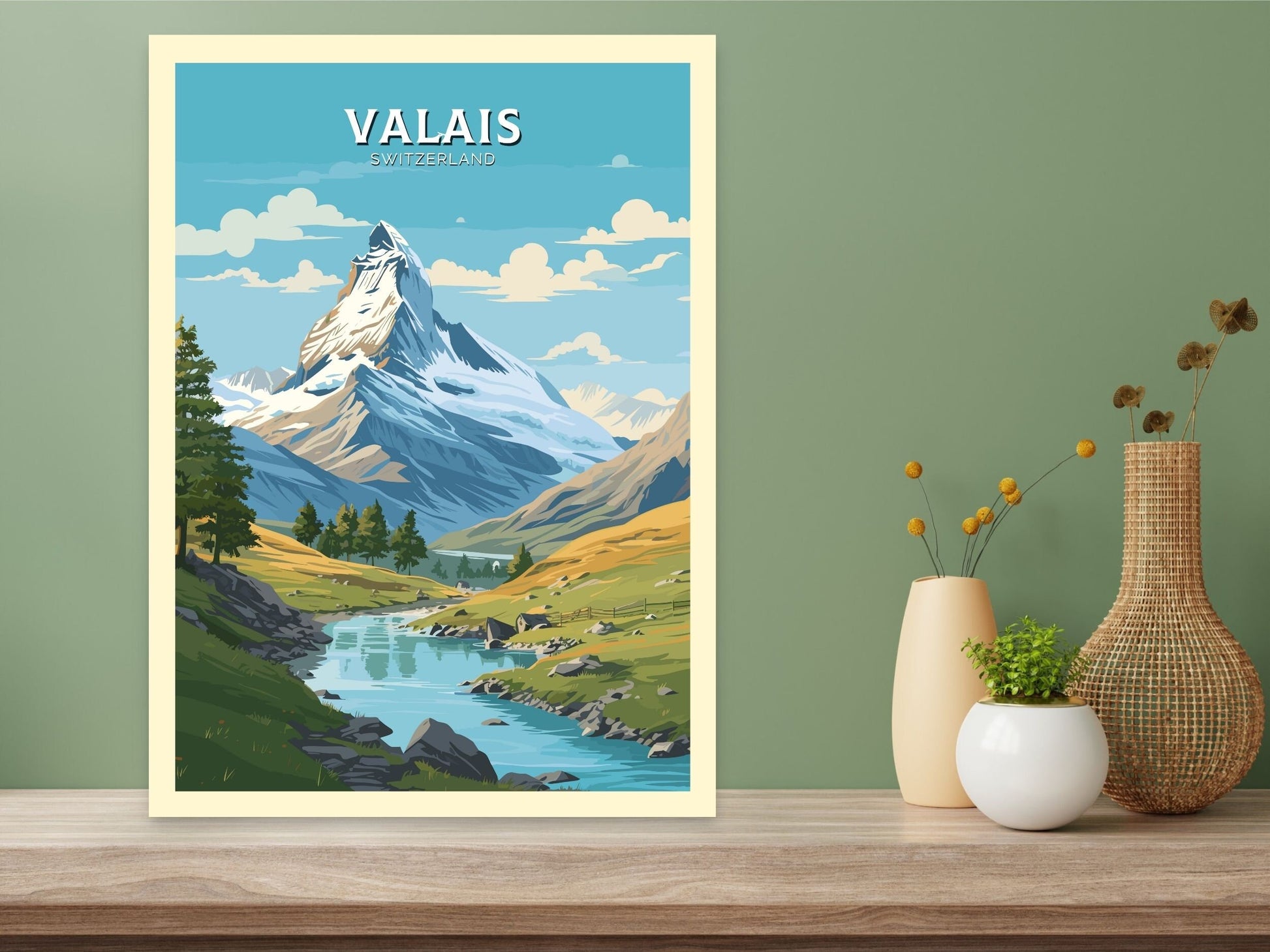 Valais Travel Poster | Valais Travel Print | Valais Illustration | Valais Wall Art | Switzerland Print | Valais Artwork | Valais Art ID 679