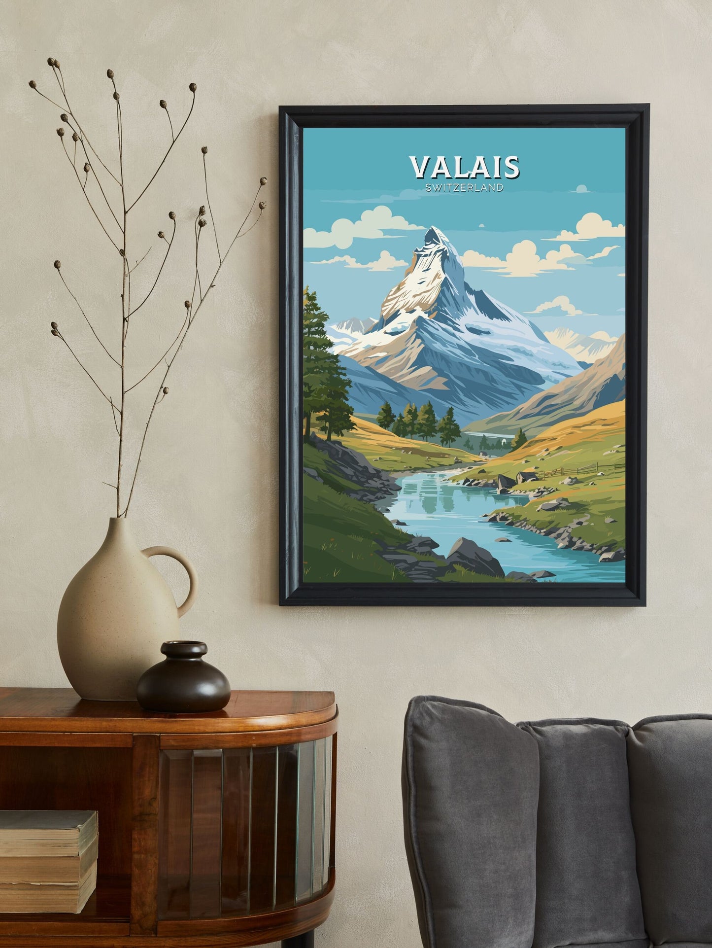 Valais Travel Poster | Valais Travel Print | Valais Illustration | Valais Wall Art | Switzerland Print | Valais Artwork | Valais Art ID 679