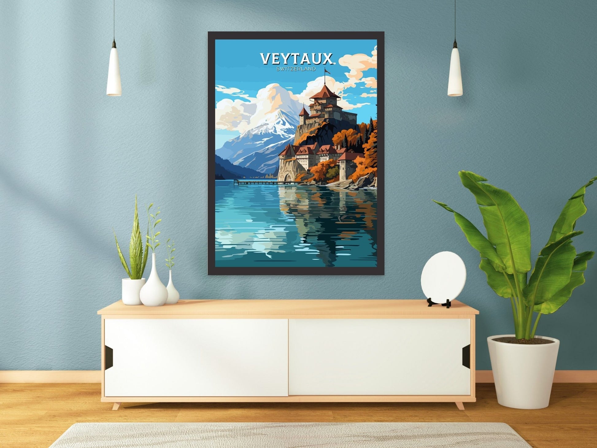 Veytaux Travel Poster | Veytaux Travel Print | Veytaux Illustration | Veytaux Wall Art | Switzerland Print | Veytaux Artwork | ID 680