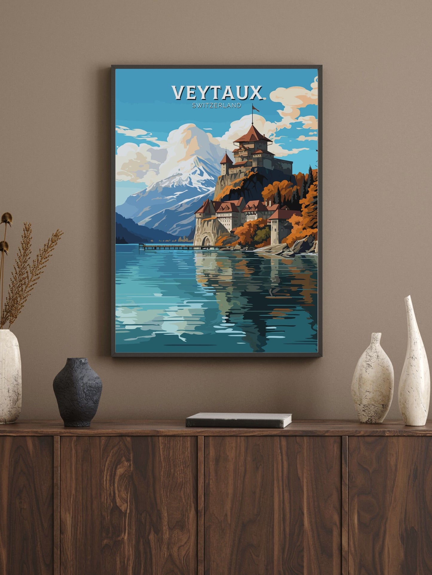 Veytaux Travel Poster | Veytaux Travel Print | Veytaux Illustration | Veytaux Wall Art | Switzerland Print | Veytaux Artwork | ID 680