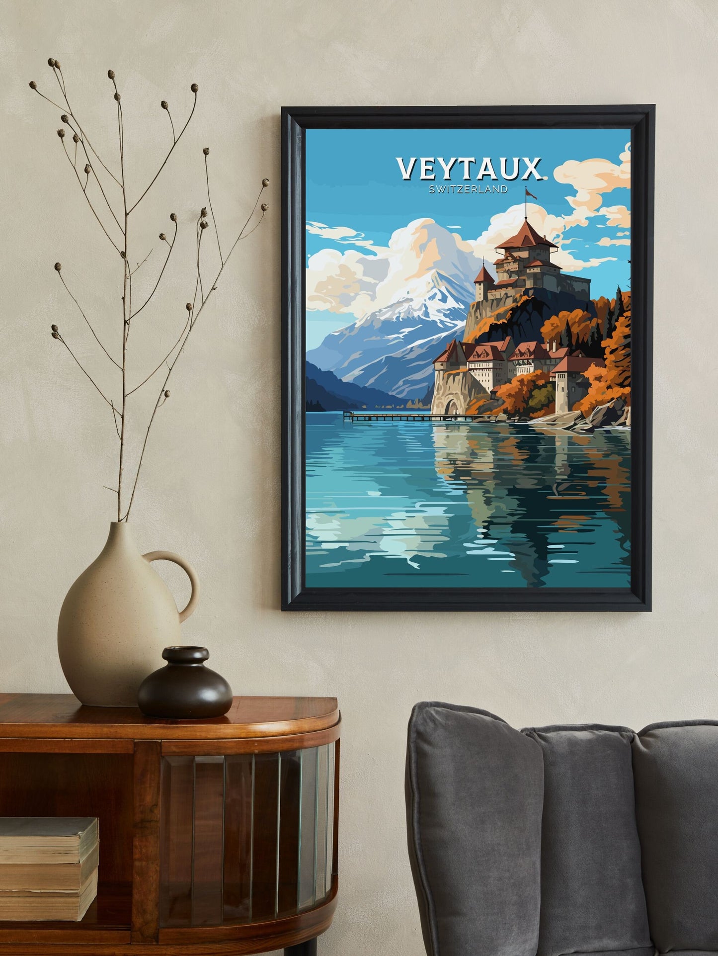 Veytaux Travel Poster | Veytaux Travel Print | Veytaux Illustration | Veytaux Wall Art | Switzerland Print | Veytaux Artwork | ID 680