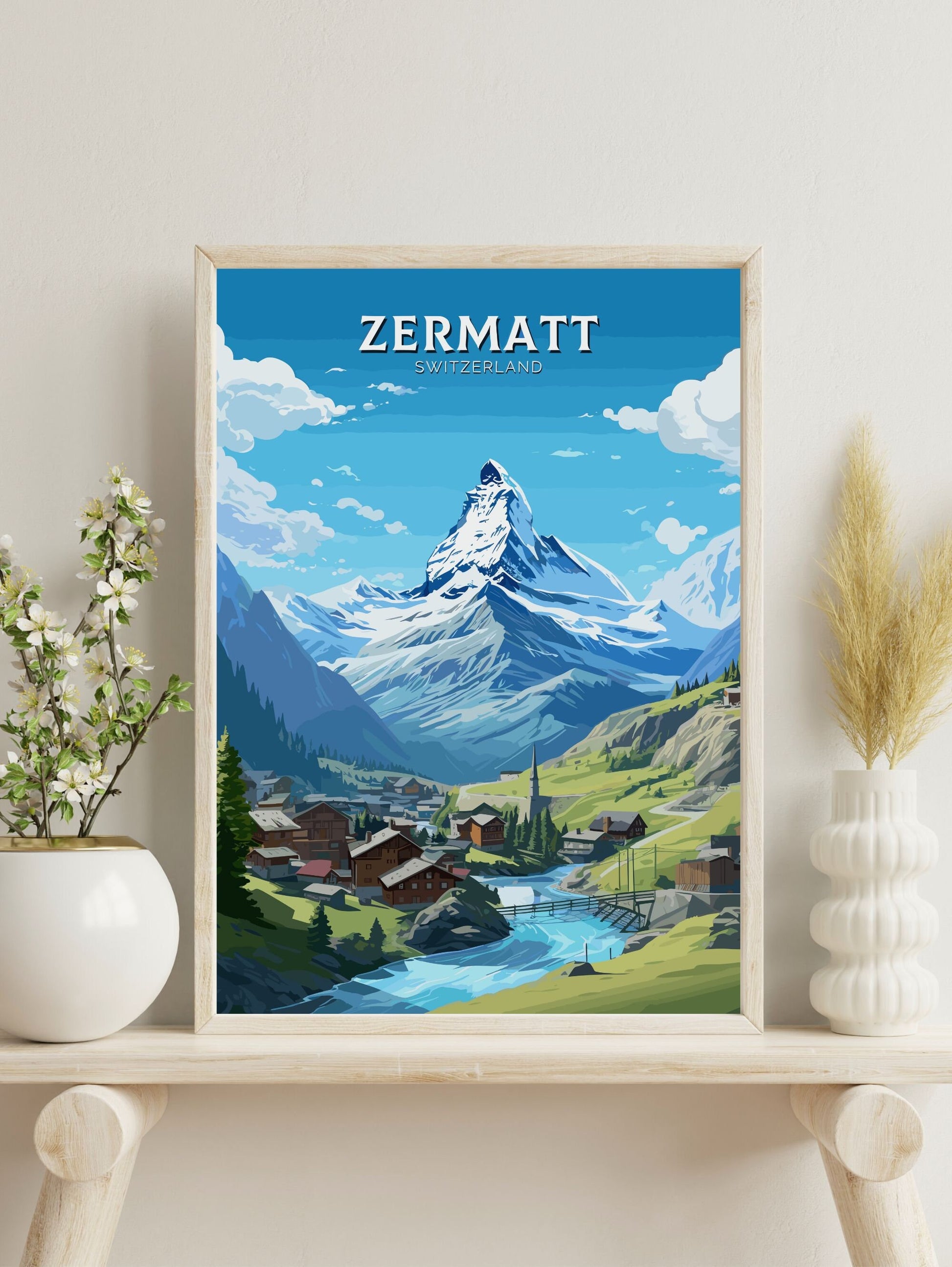 Zermatt Travel Poster | Zermatt Travel Print | Zermatt Illustration | Zermatt Wall Art | Switzerland Print | Zermatt Artwork | ID 681