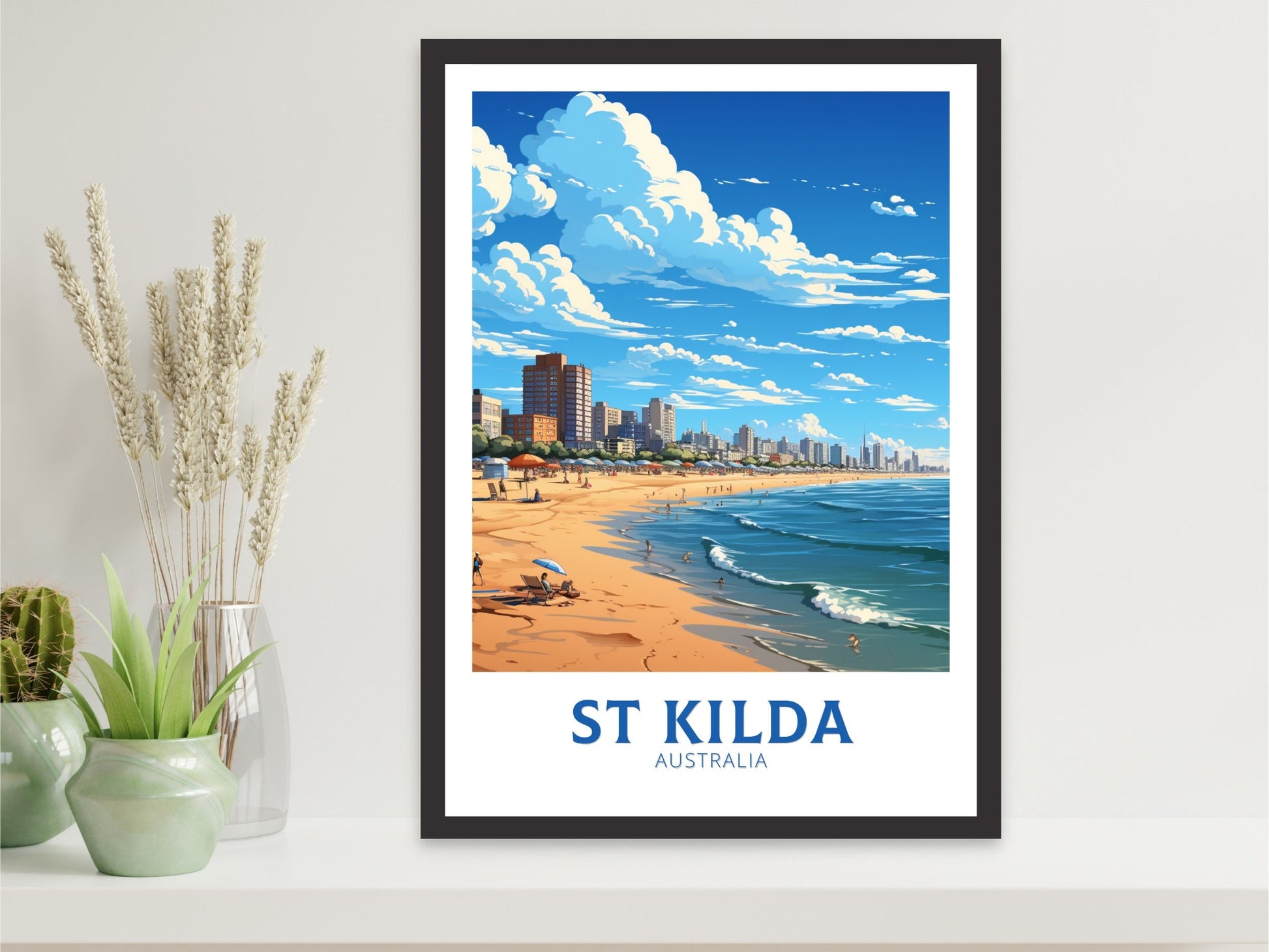 St Kilda Print | Melbourne Poster | Melbourne Wall Art | St. Kilda Beach | Australia Poster | Melbourne Beach | Australia Print | ID 642