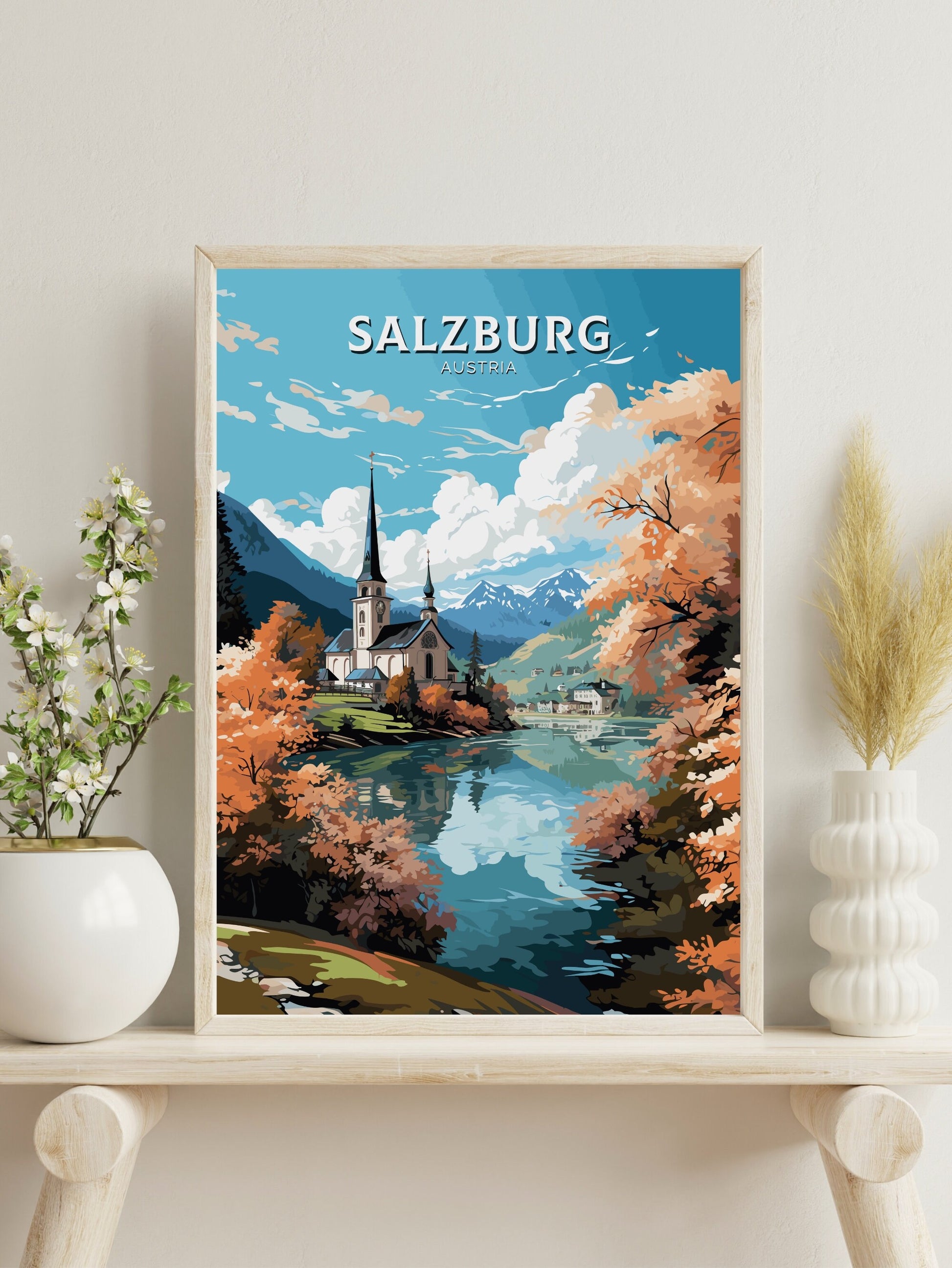 Salzburg Print | Salzburg Poster | Salzburg Art | Salzburg Wall Art | Salzburg Illustration | Austria Poster | Lake Wolfgang | ID 659