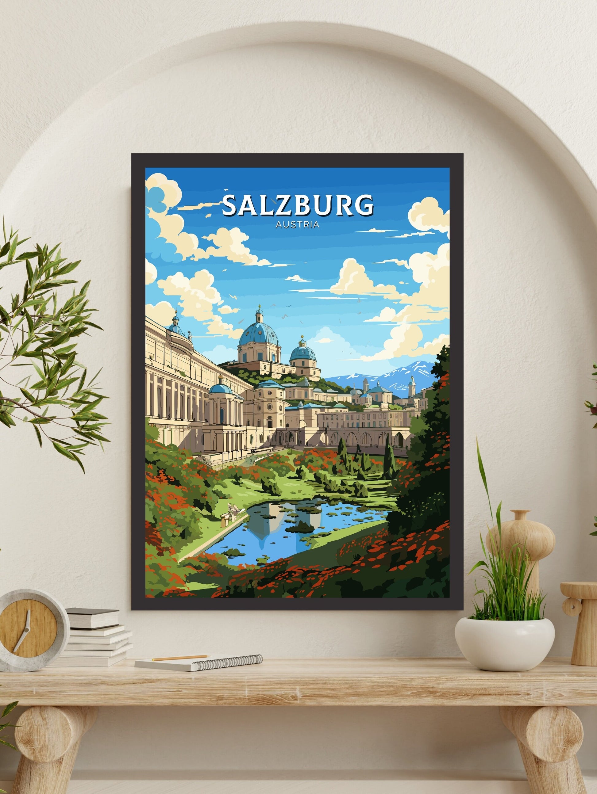 Salzburg Poster | Salzburg Wall Art | Salzburg Art | Salzburg Print | Illustration | Austria Poster | Mirabell Palace and Gardens ID 660