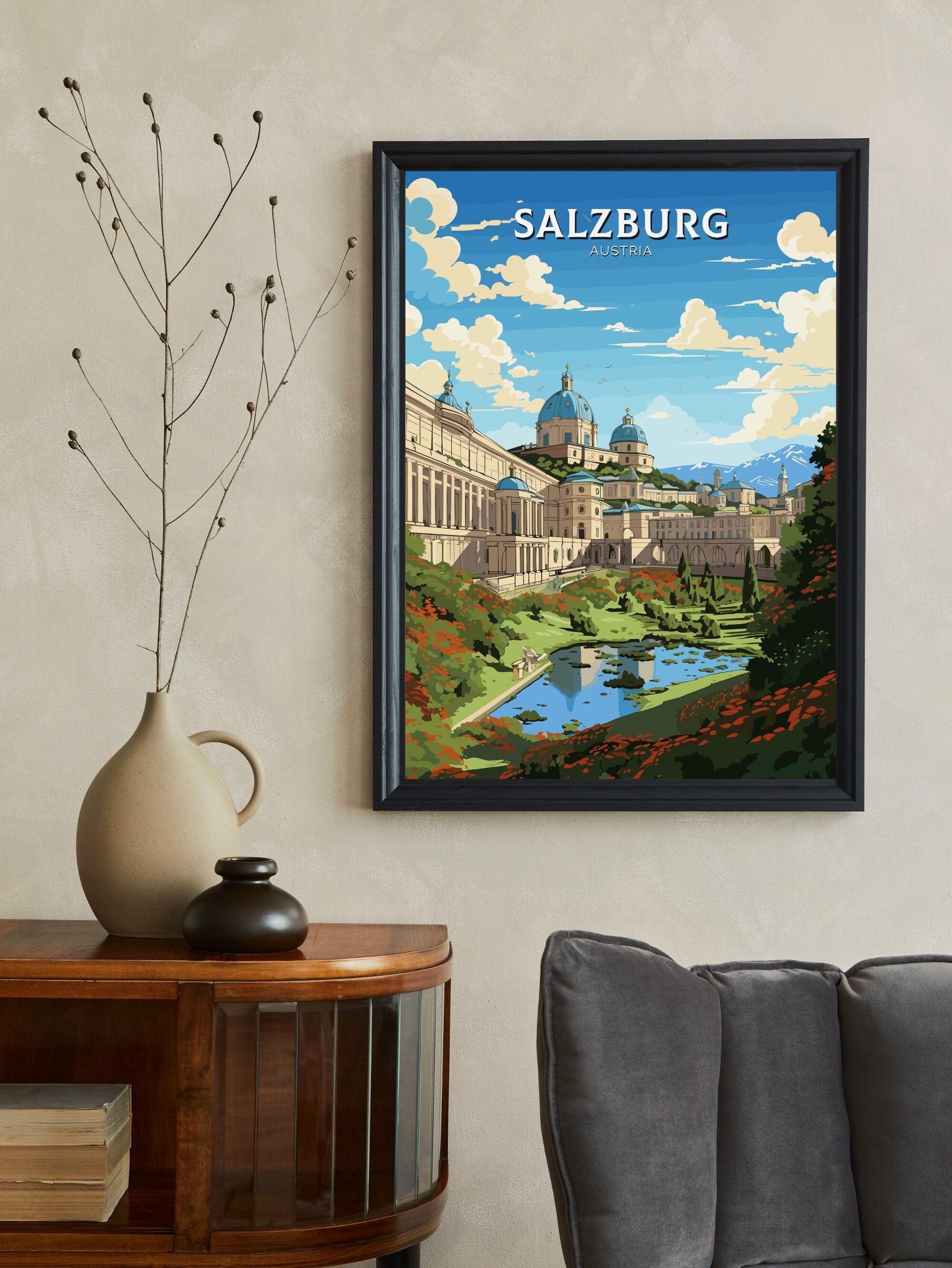 Salzburg Poster | Salzburg Wall Art | Salzburg Art | Salzburg Print | Illustration | Austria Poster | Mirabell Palace and Gardens ID 660