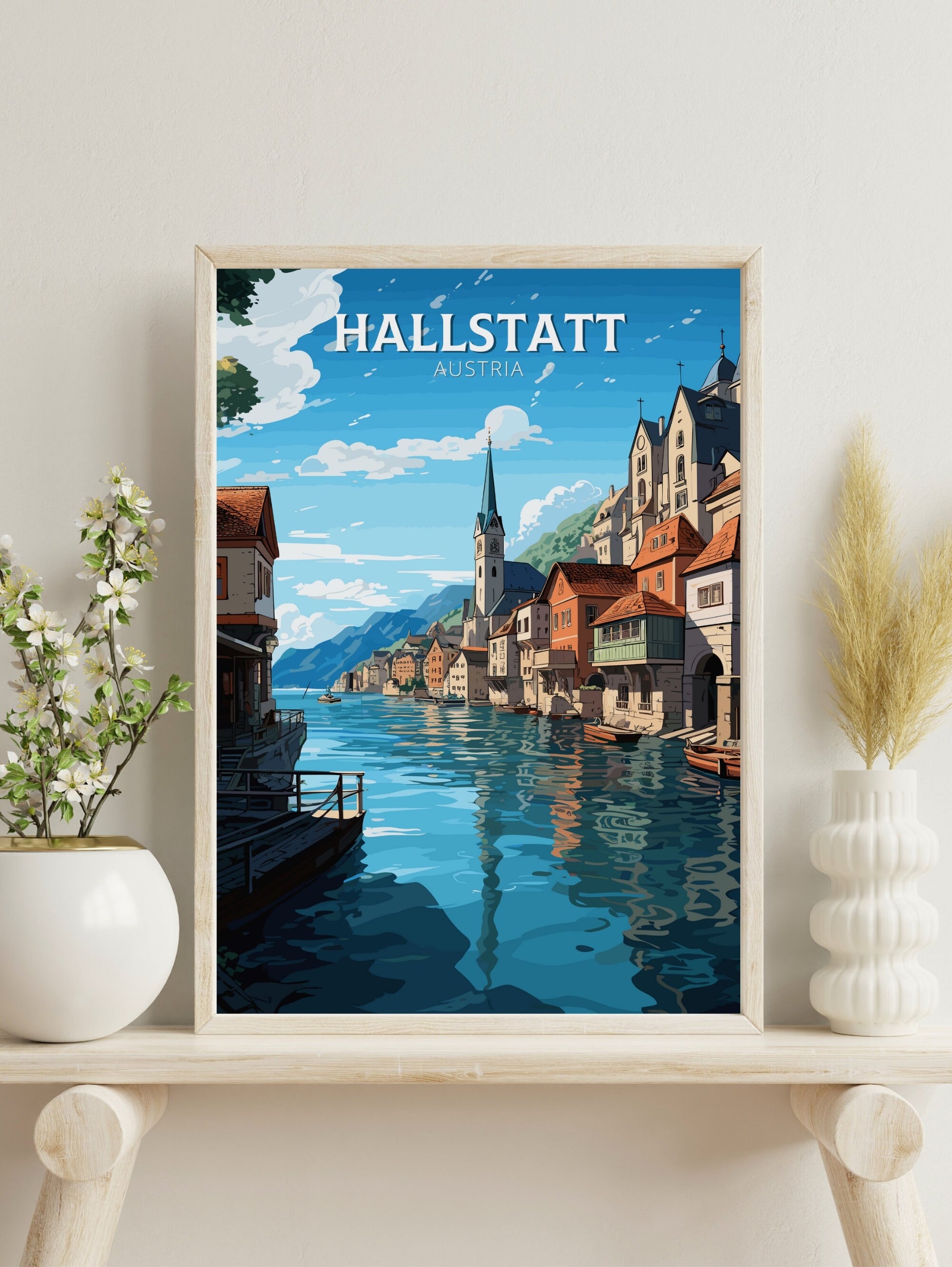 Hallstatt Austria Travel Print | Hallstatt Illustration | Hallstatt Wall Art | Austria Print | Hallstatt Print| Hallstatt Painting | ID 028