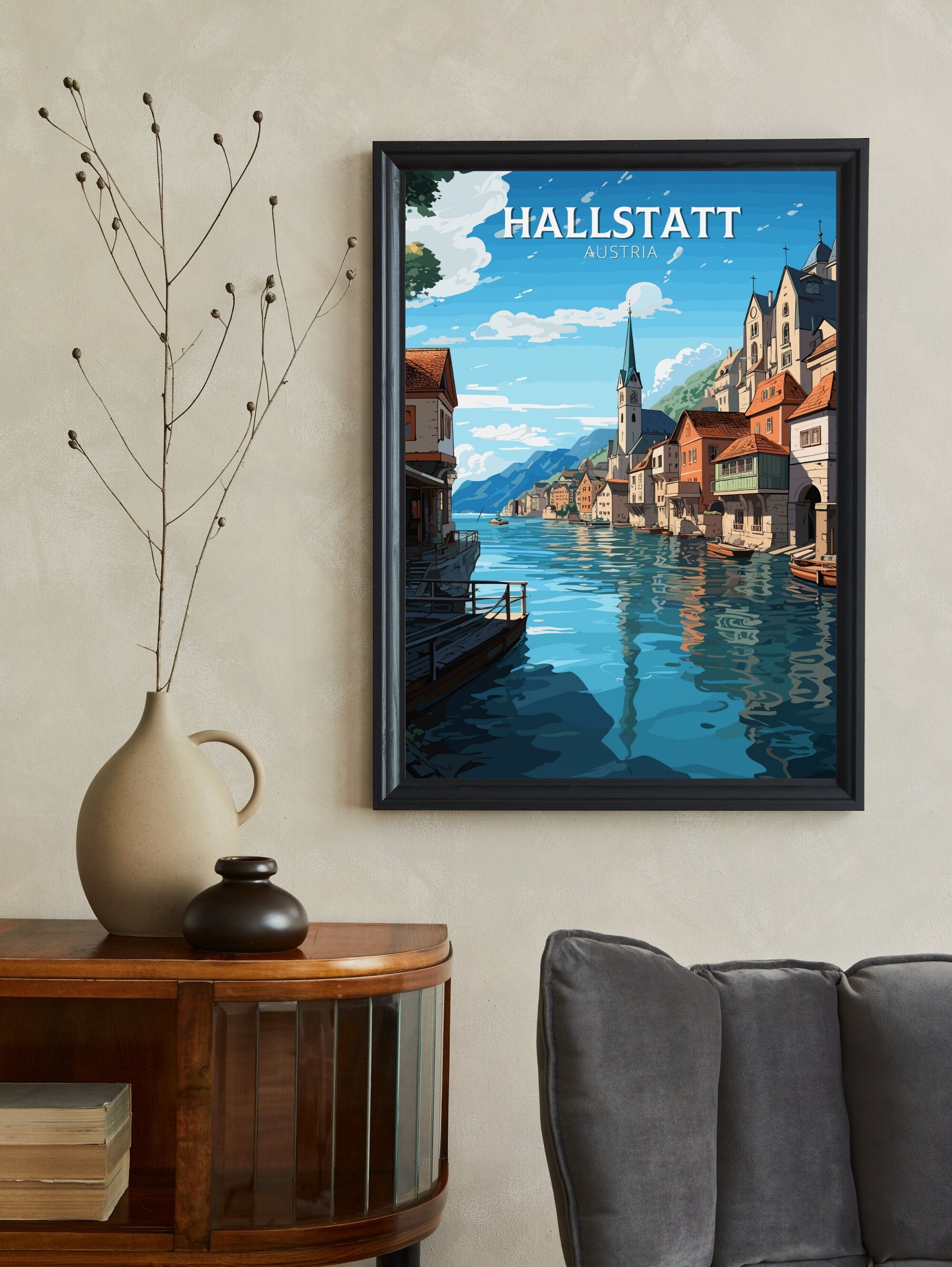 Hallstatt Austria Travel Print | Hallstatt Illustration | Hallstatt Wall Art | Austria Print | Hallstatt Print| Hallstatt Painting | ID 028