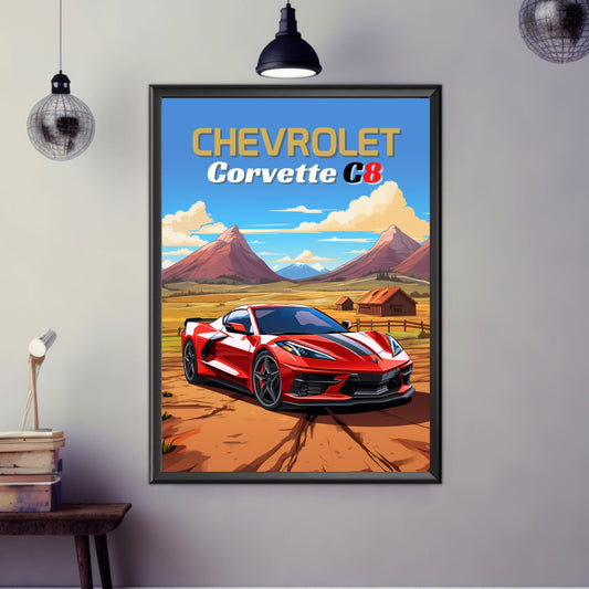 Chevrolet Corvette C8 Poster, 2020s Car Print, Chevrolet Corvette C8 Print, Car Art, Muscle Car Print, Modern Car, Car Print, Car Poster