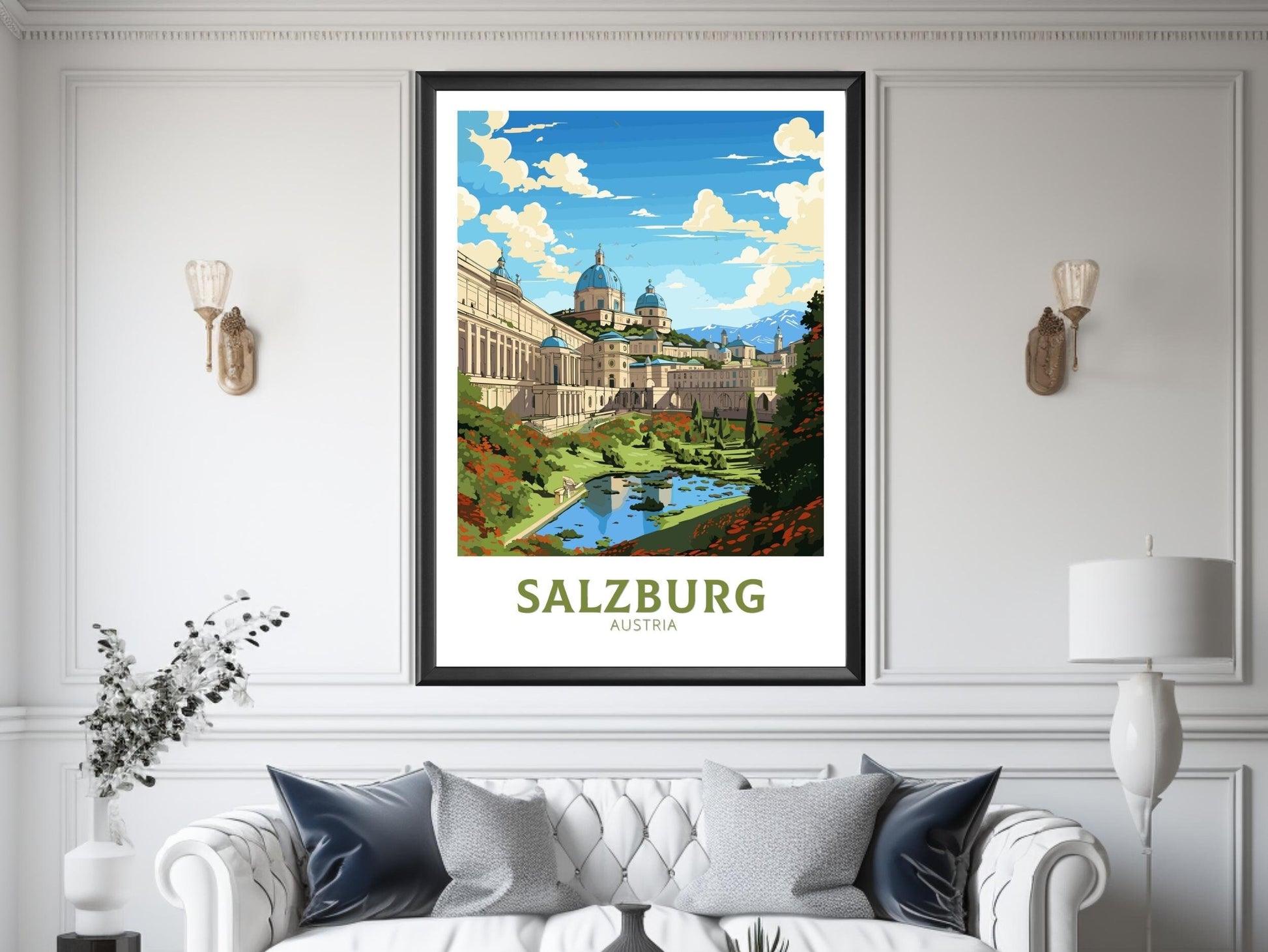 Salzburg Print | Salzburg Poster | Salzburg Wall Art | Salzburg Illustration | Austria Poster | Mirabell Palace and Gardens ID 667