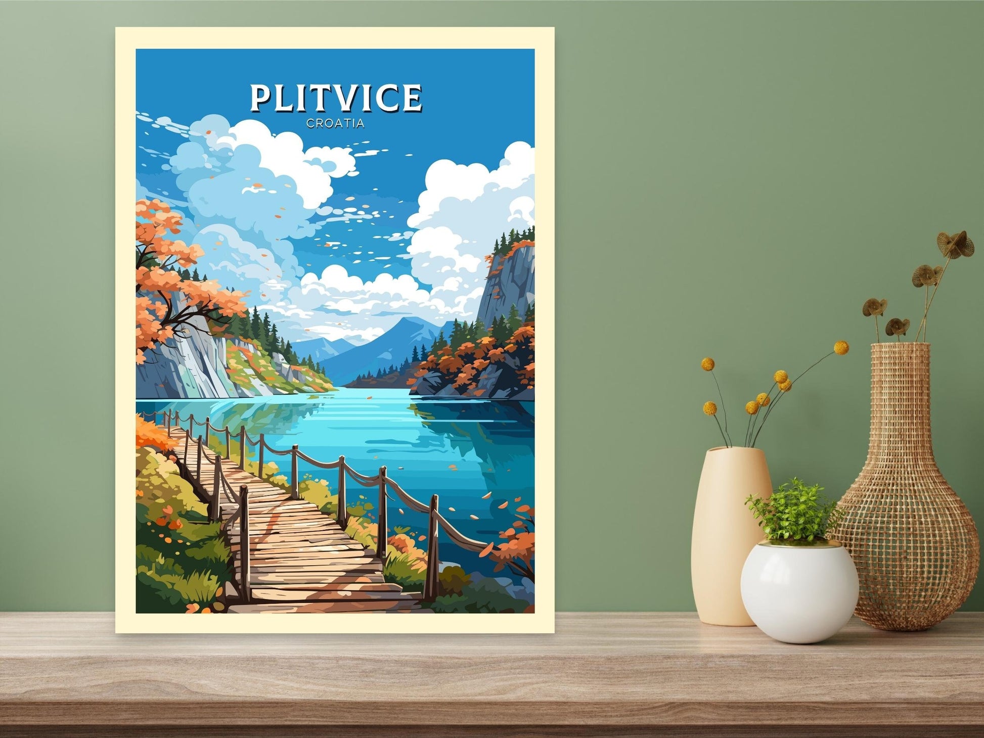 Plitvice Print | Plitvice Illustration | Plitvice Wall Art | Croatia Print | Plitvice Poster | Plitvice Lakes Painting | ID 686