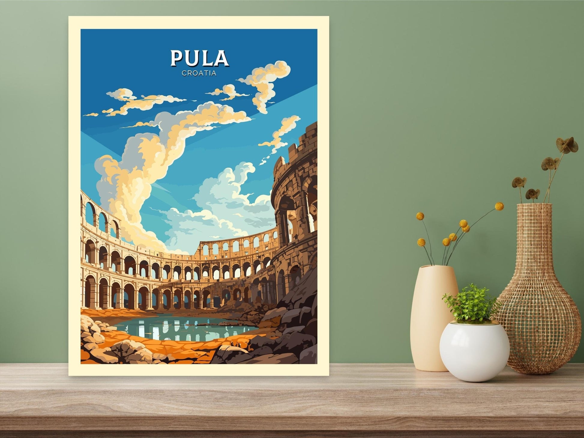 Pula Print | Pula Illustration | Pula Wall Art | Croatia Print | Pula Poster | Pula Lakes Painting | Croatia Poster | Pula Arena | ID 687