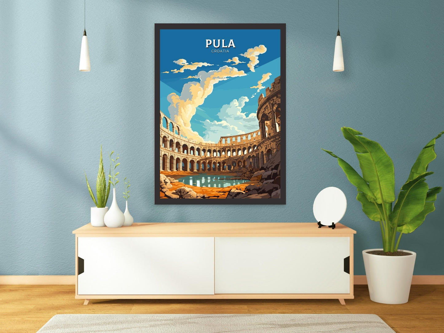 Pula Print | Pula Illustration | Pula Wall Art | Croatia Print | Pula Poster | Pula Lakes Painting | Croatia Poster | Pula Arena | ID 687