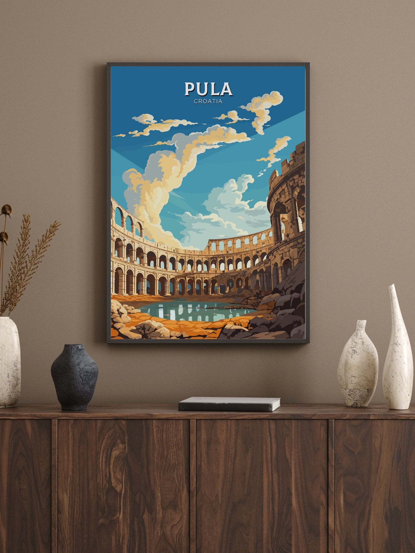 Pula Print | Pula Illustration | Pula Wall Art | Croatia Print | Pula Poster | Pula Lakes Painting | Croatia Poster | Pula Arena | ID 687