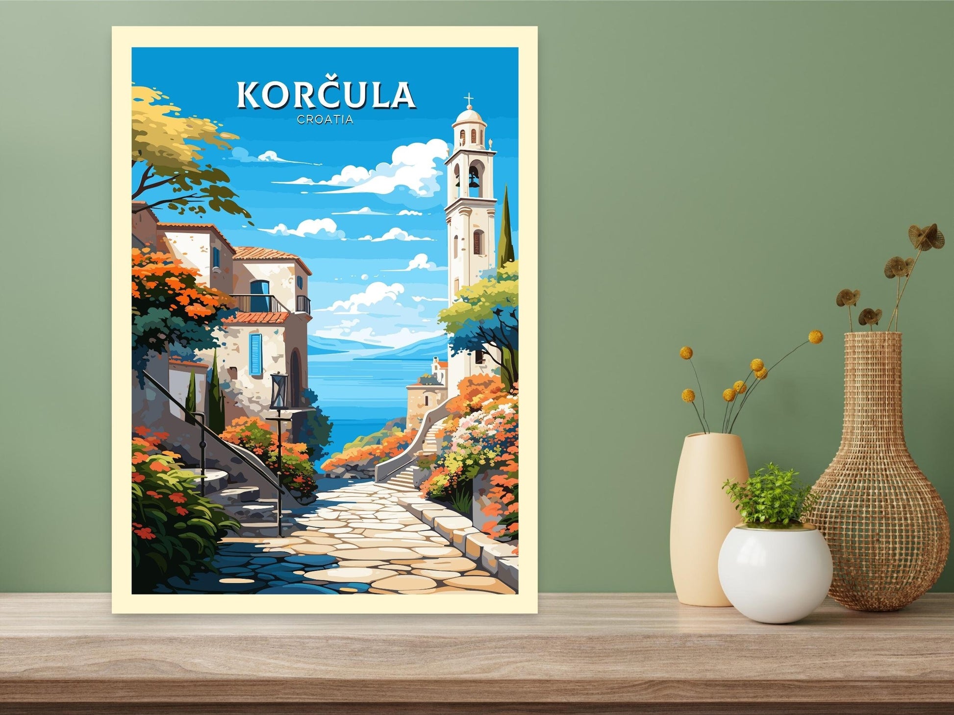 Korčula Print | Korčula Illustration | Korčula Wall Art | Croatia Print | Korčula Poster | Korčula Lakes Painting | Korčula Croatia ID 688