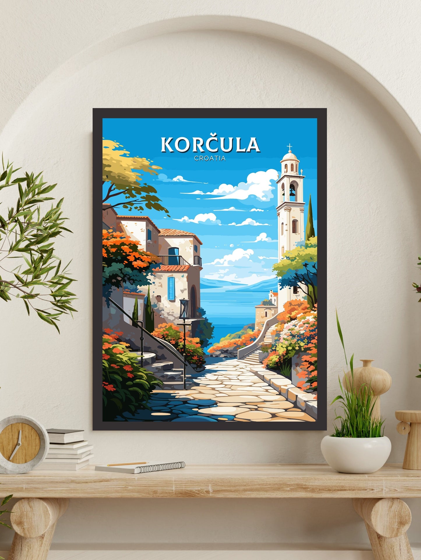 Korčula Print | Korčula Illustration | Korčula Wall Art | Croatia Print | Korčula Poster | Korčula Lakes Painting | Korčula Croatia ID 688