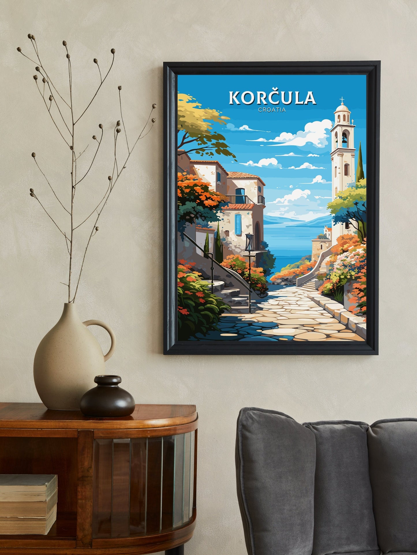 Korčula Print | Korčula Illustration | Korčula Wall Art | Croatia Print | Korčula Poster | Korčula Lakes Painting | Korčula Croatia ID 688