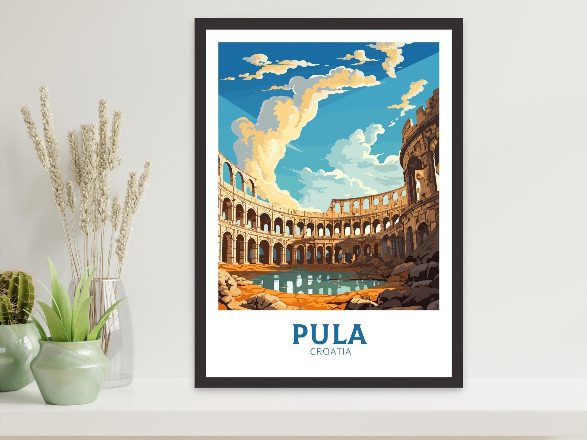 Pula Poster | Pula Print | Pula Illustration | Pula Wall Art | Croatia Print | Pula Lakes Painting | Croatia Poster | Pula Arena | ID 693