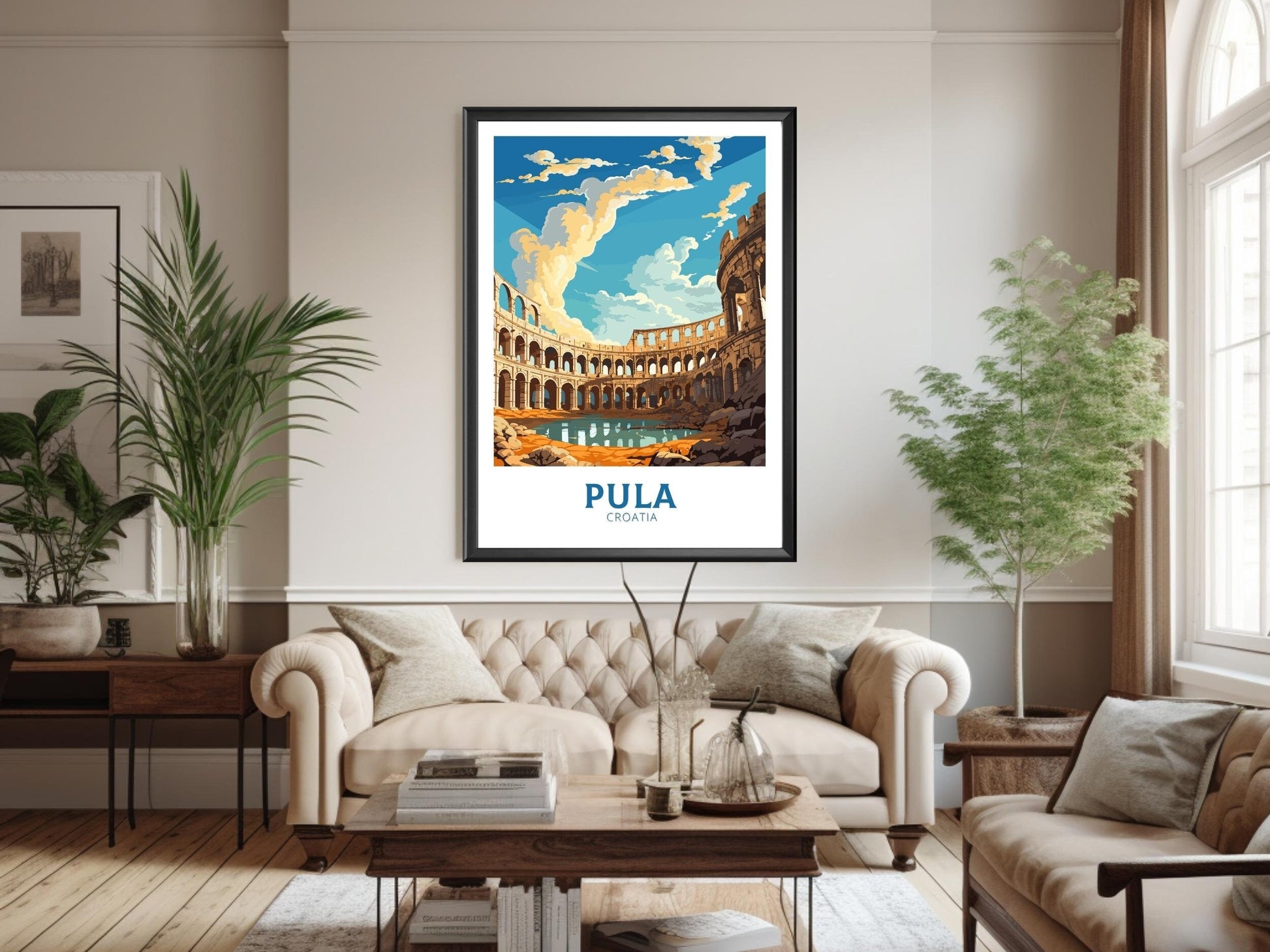 Pula Poster | Pula Print | Pula Illustration | Pula Wall Art | Croatia Print | Pula Lakes Painting | Croatia Poster | Pula Arena | ID 693