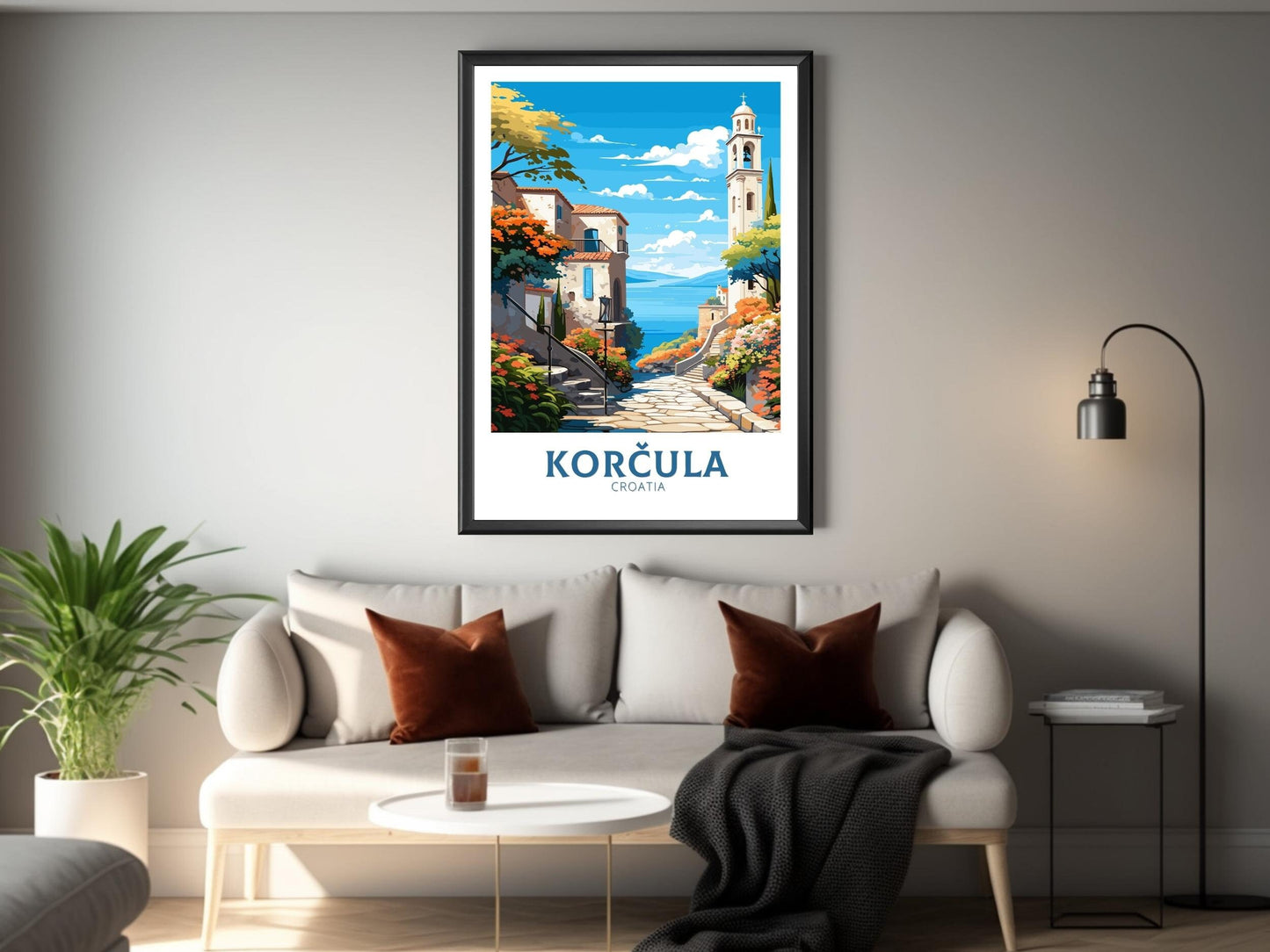 Korčula Poster | Korčula Print | Korčula Illustration | Korčula Wall Art | Croatia Print | Korčula Lakes Painting | Korčula Croatia ID 694