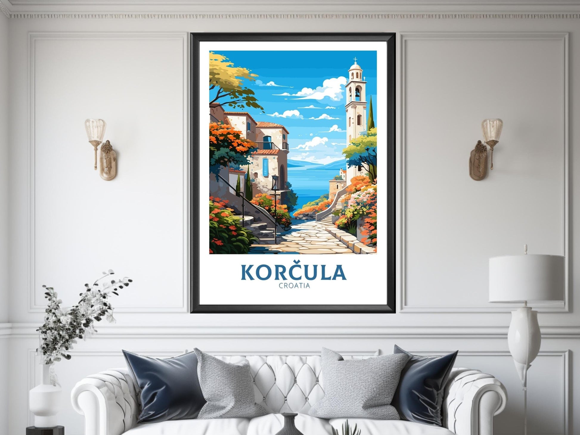 Korčula Poster | Korčula Print | Korčula Illustration | Korčula Wall Art | Croatia Print | Korčula Lakes Painting | Korčula Croatia ID 694