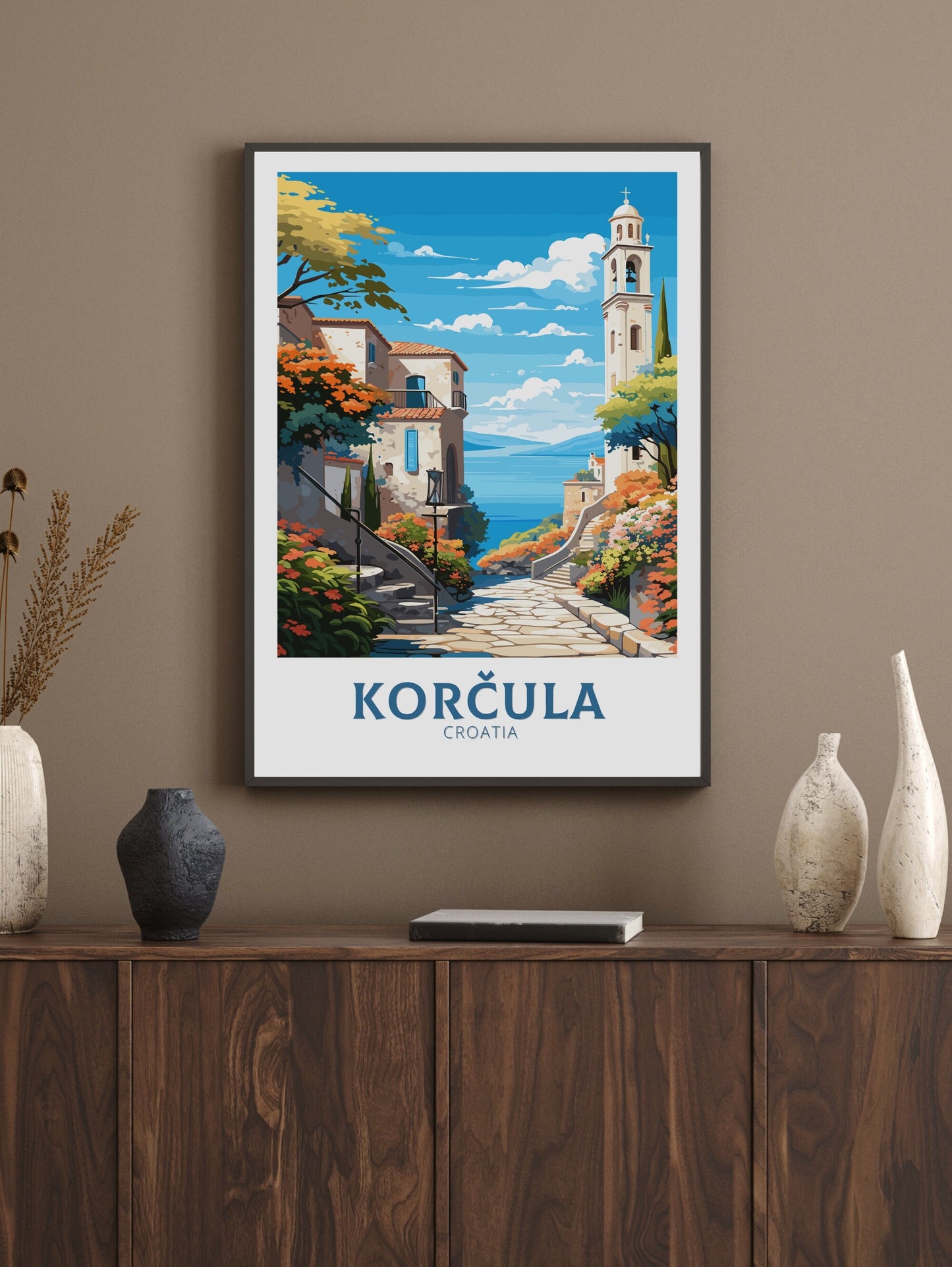 Korčula Poster | Korčula Print | Korčula Illustration | Korčula Wall Art | Croatia Print | Korčula Lakes Painting | Korčula Croatia ID 694