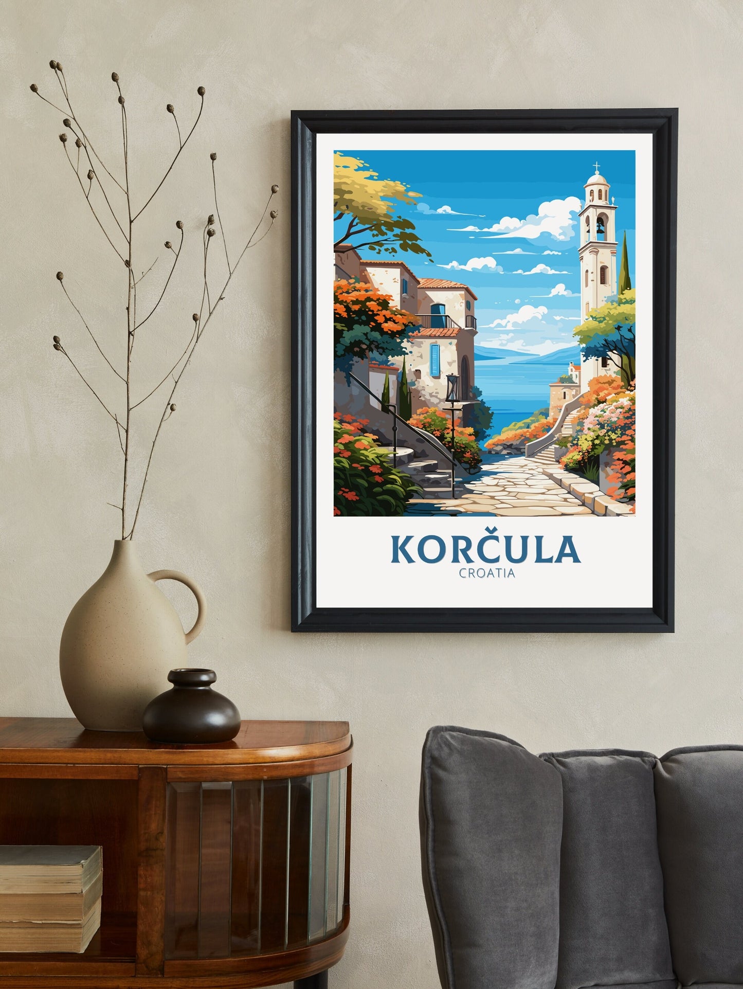 Korčula Poster | Korčula Print | Korčula Illustration | Korčula Wall Art | Croatia Print | Korčula Lakes Painting | Korčula Croatia ID 694