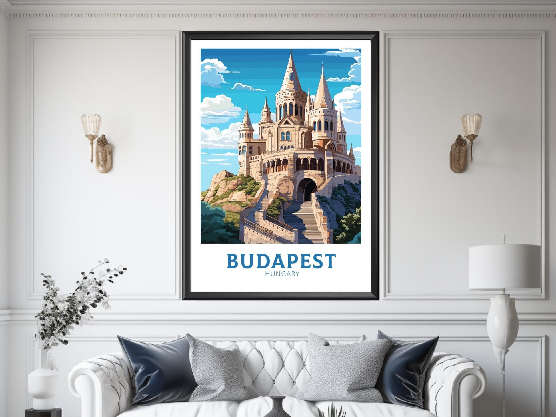 Budapest Illustration | Budapest Poster | Budapest Print | Budapest Wall Art | Hungary Poster | Budapest Fisherman's Bastion ID 701