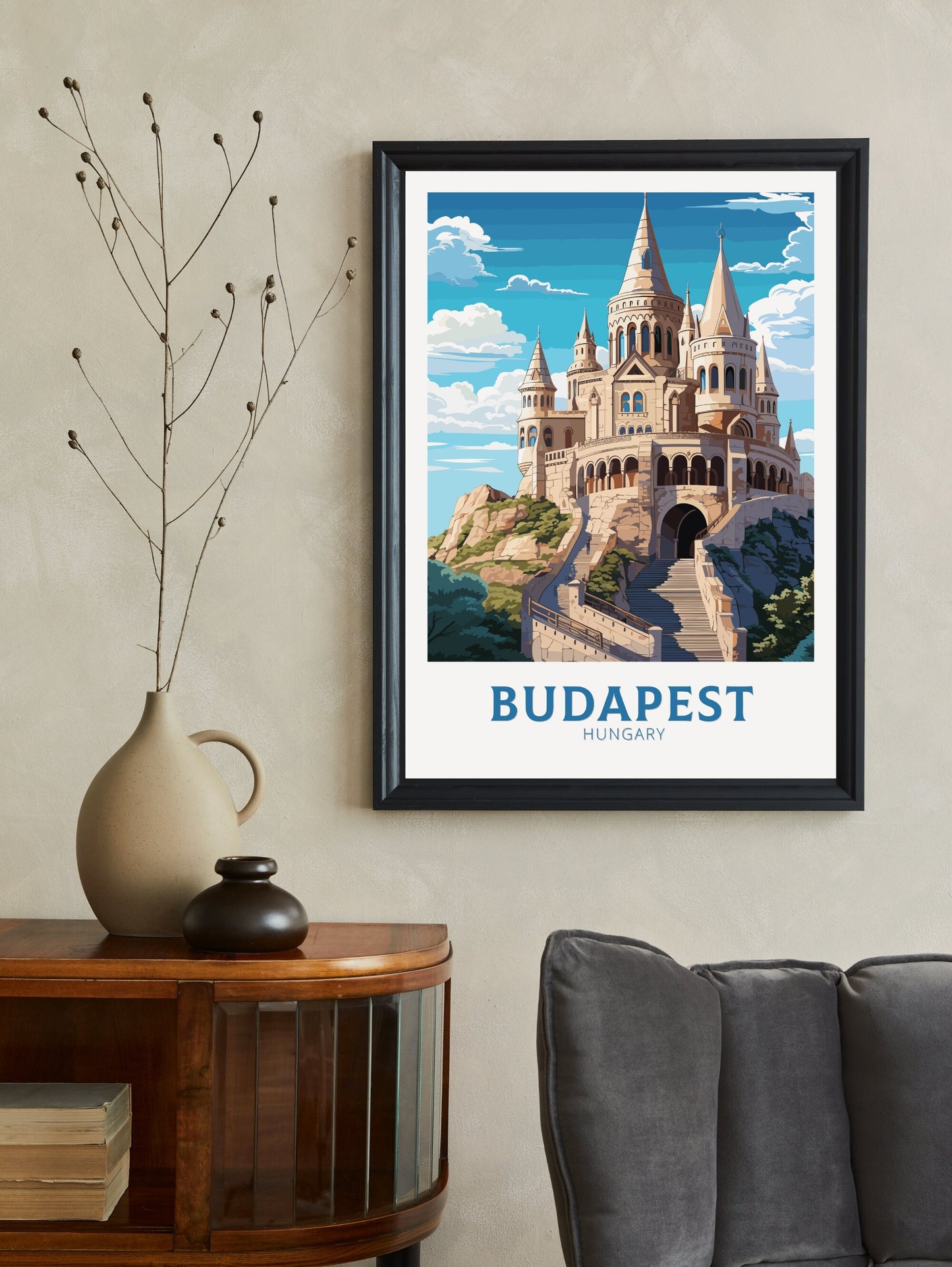 Budapest Illustration | Budapest Poster | Budapest Print | Budapest Wall Art | Hungary Poster | Budapest Fisherman's Bastion ID 701