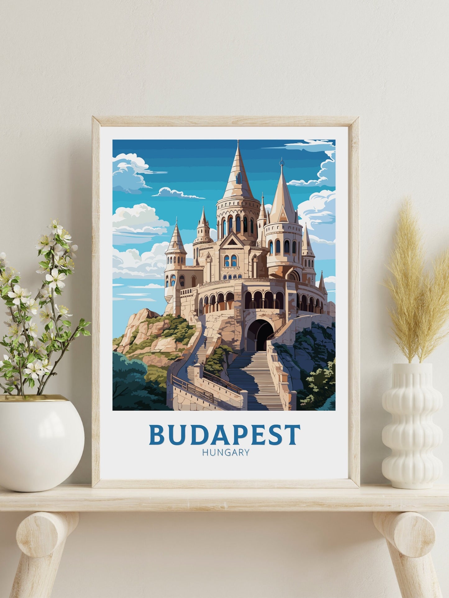 Budapest Illustration | Budapest Poster | Budapest Print | Budapest Wall Art | Hungary Poster | Budapest Fisherman's Bastion ID 701