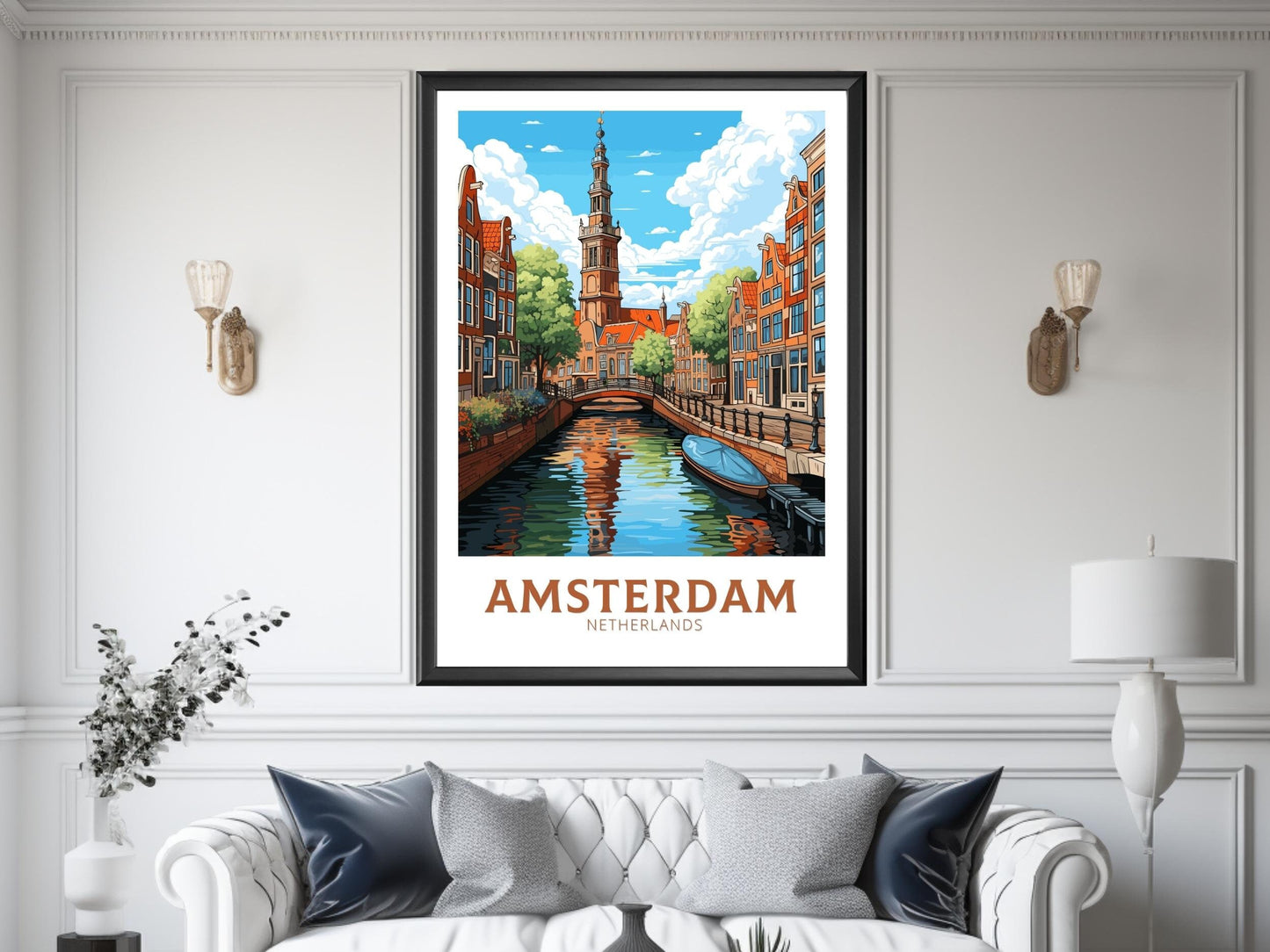 Amsterdam Print | Amsterdam Poster | Amsterdam Canals | Amsterdam Wall Art | Netherlands Print | Amsterdam Home Decor | ID 708