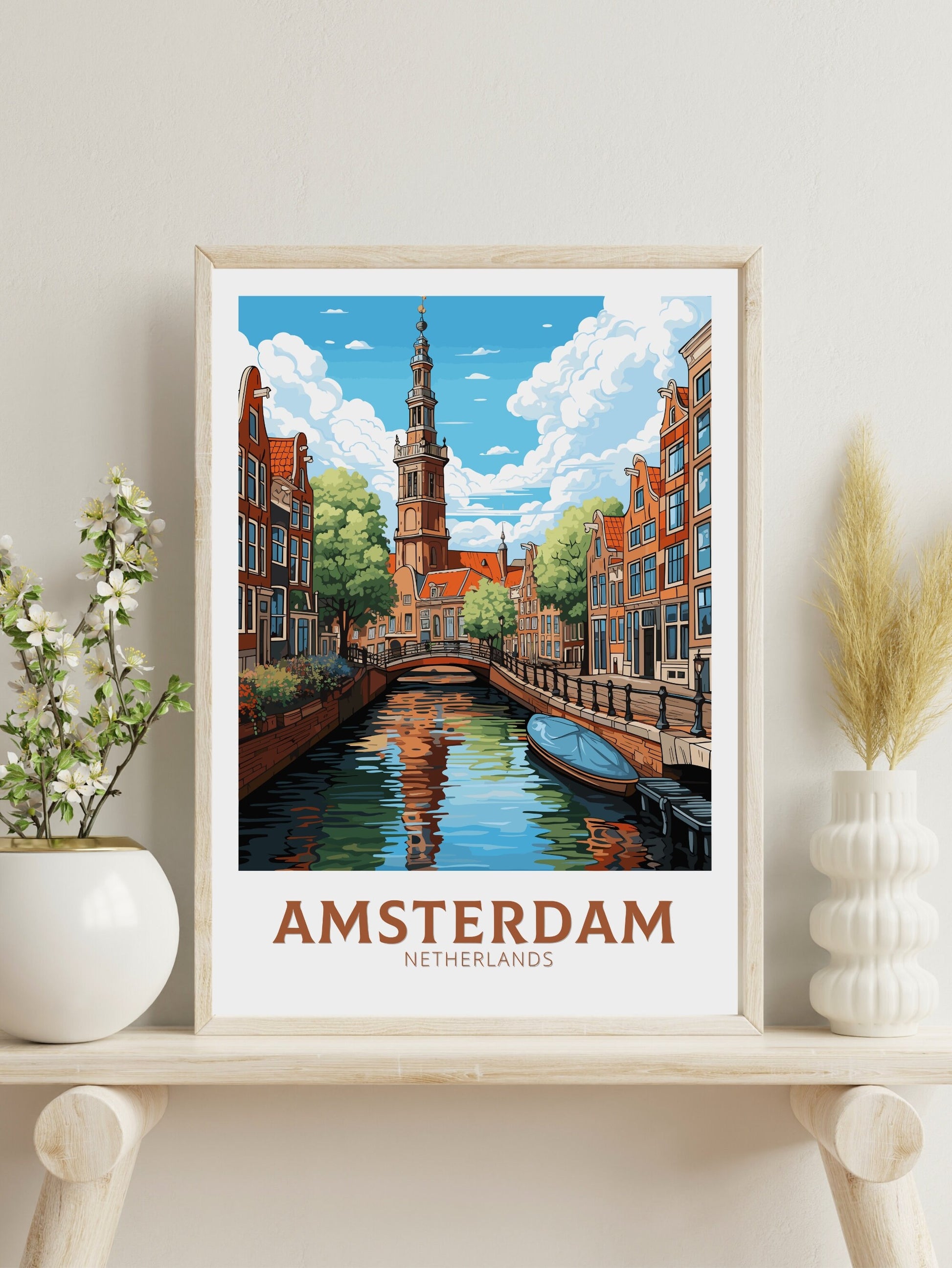 Amsterdam Print | Amsterdam Poster | Amsterdam Canals | Amsterdam Wall Art | Netherlands Print | Amsterdam Home Decor | ID 708