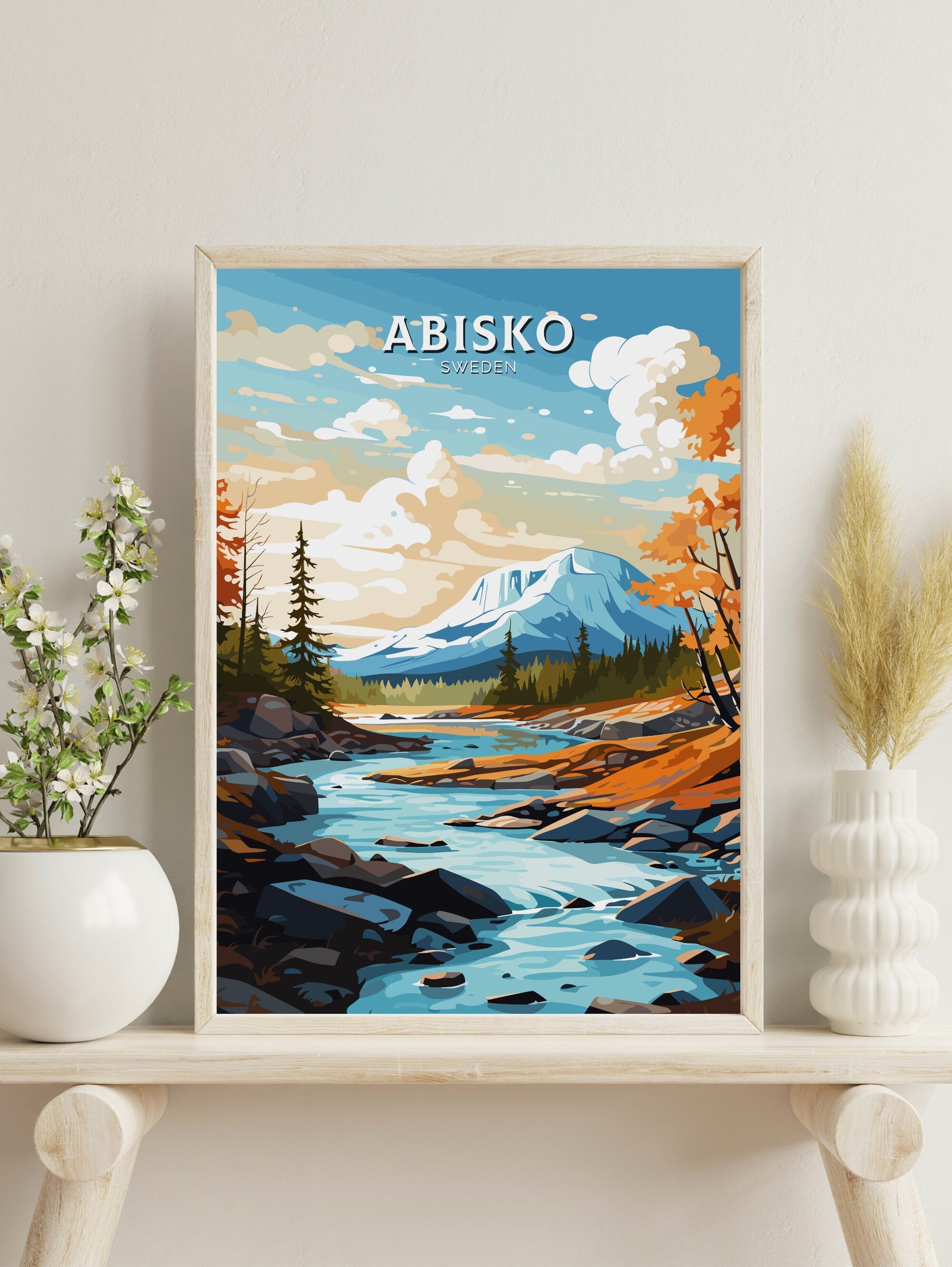 Abisko Print | Abisko Travel Poster | Abisko Illustration | Sweeden Print | Sweeden Home Décor | Abisko Art | Sweeden Poster | ID 714