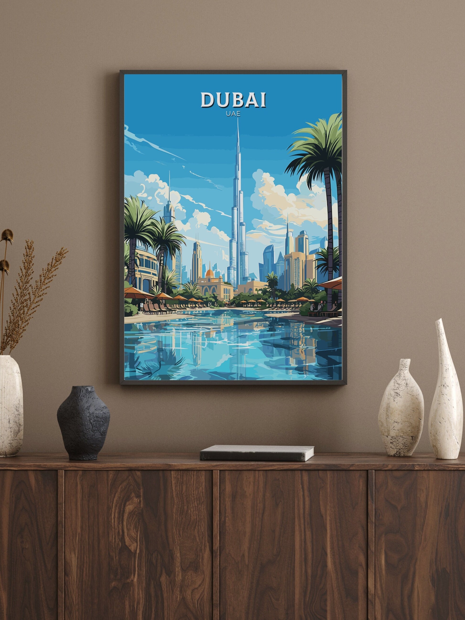 Dubai Poster | Dubai Print | Dubai Illustration | Dubai Wall Art | Dubai UAE | Dubai Home Decor | Burj Khalifa Print | ID 720