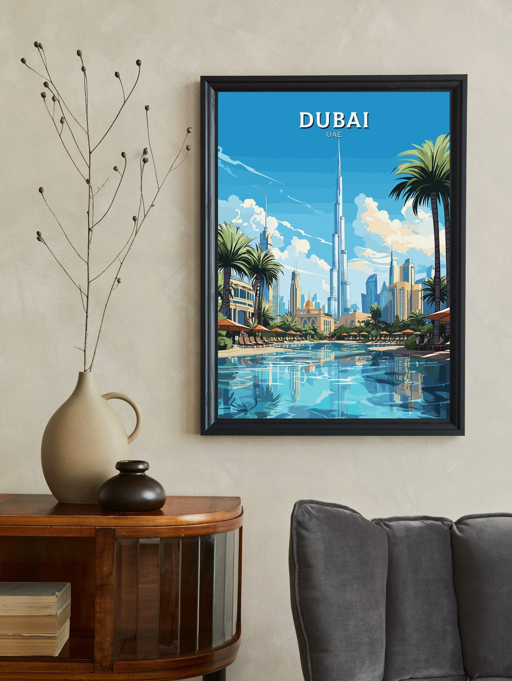 Dubai Poster | Dubai Print | Dubai Illustration | Dubai Wall Art | Dubai UAE | Dubai Home Decor | Burj Khalifa Print | ID 720