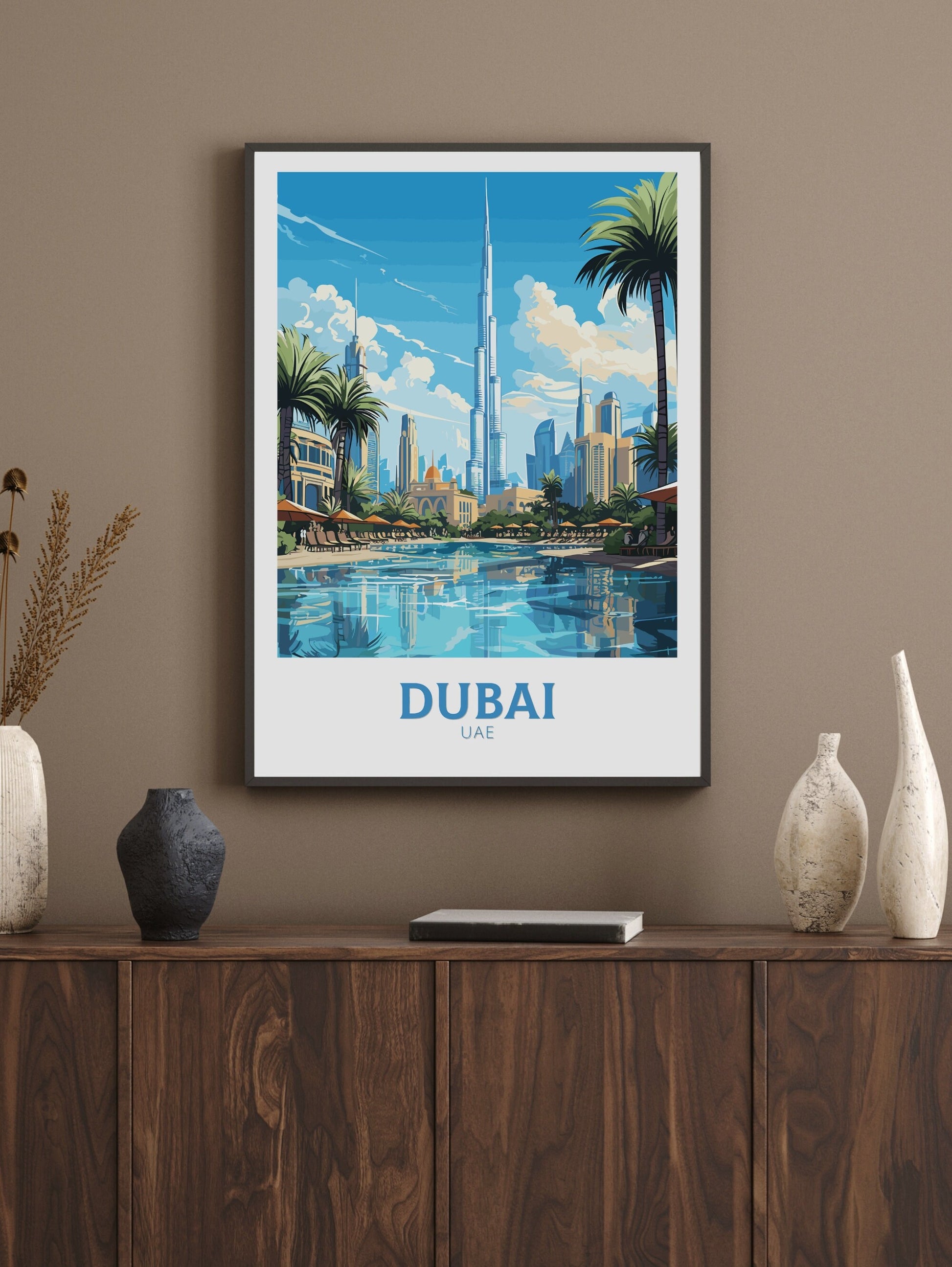 Dubai Illustration | Dubai Poster | Dubai Print | Dubai Wall Art | Dubai UAE | Dubai Home Decor | Burj Khalifa Print | ID 722