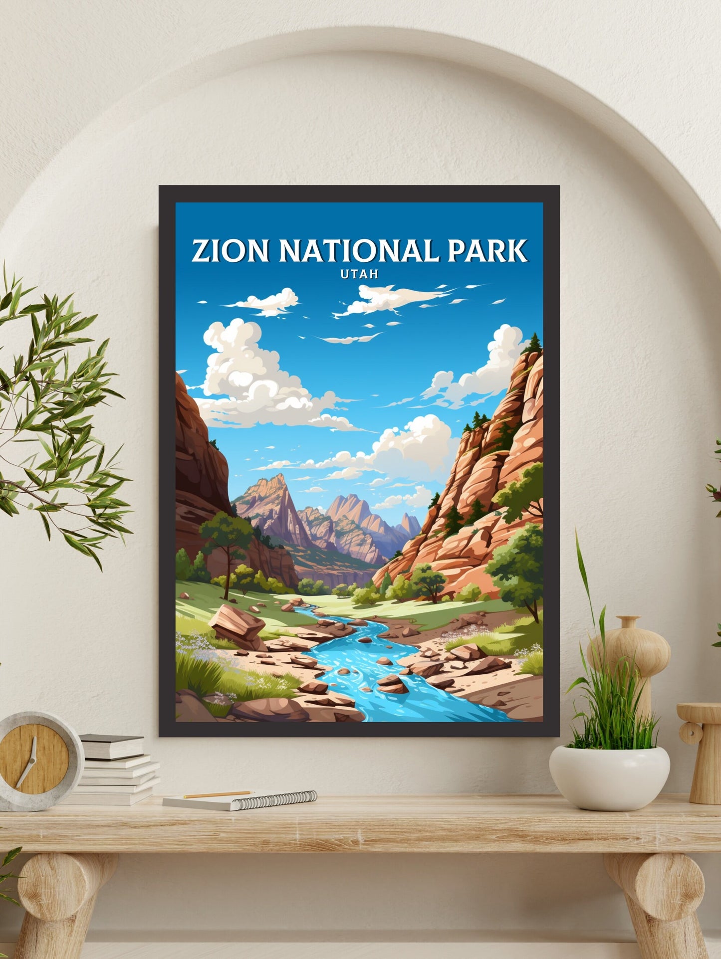 Zion National Park Utah Travel Print | Zion National Park Illustration | Zion Park Wall Art | Utah Print | Zion National Park | ID 023