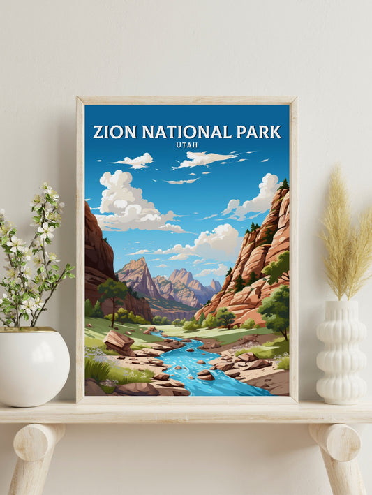 Zion National Park Utah Travel Print | Zion National Park Illustration | Zion Park Wall Art | Utah Print | Zion National Park | ID 023