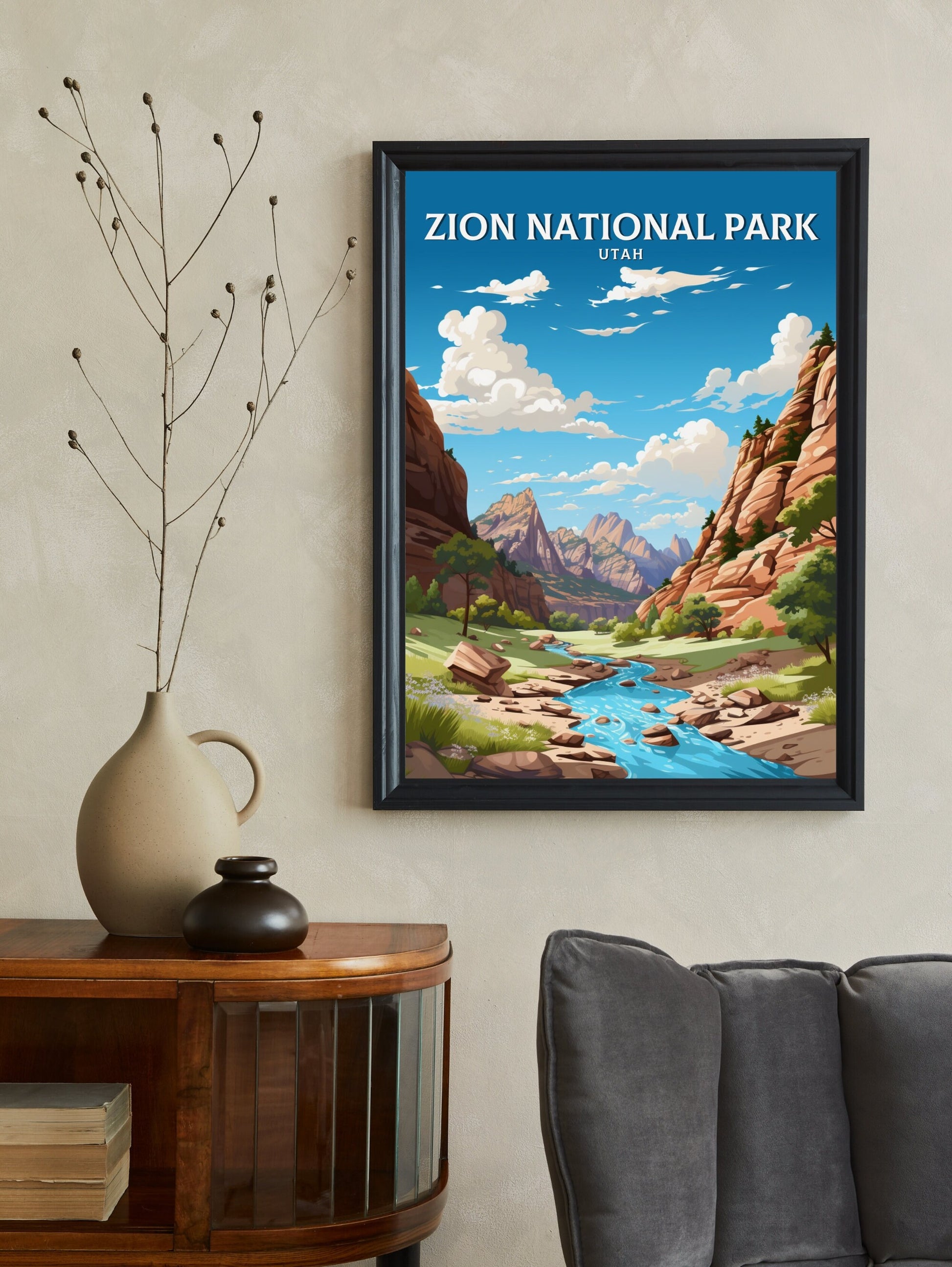 Zion National Park Utah Travel Print | Zion National Park Illustration | Zion Park Wall Art | Utah Print | Zion National Park | ID 023