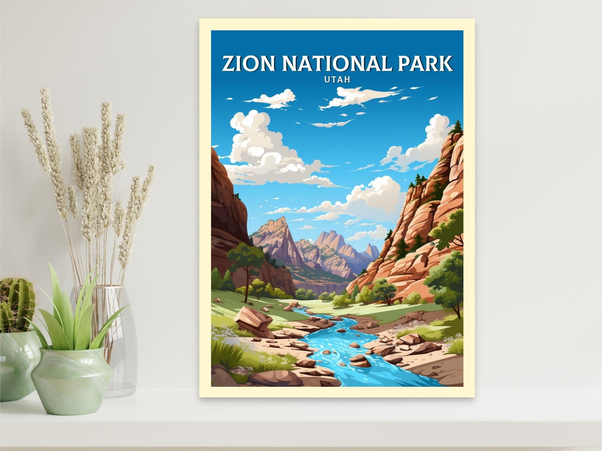 Zion National Park Utah Travel Print | Zion National Park Illustration | Zion Park Wall Art | Utah Print | Zion National Park | ID 023