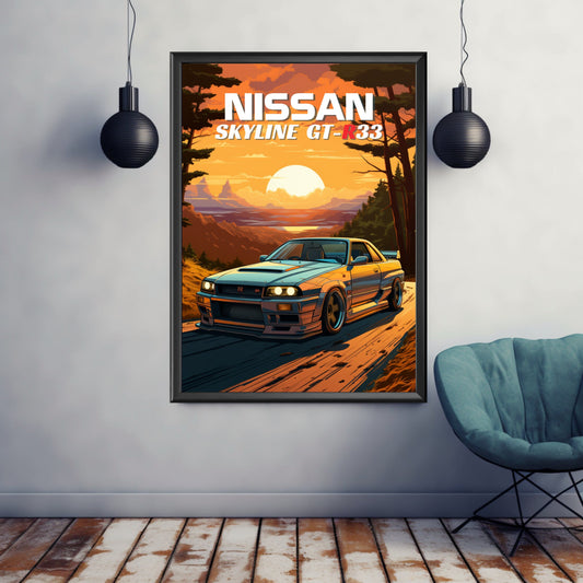 Nissan Skyline GT-R R33 Poster, Nissan Skyline GT-R R33 Print, 1990s Car Print, Car Print, Car Poster, Car Art, Japanese Car Print