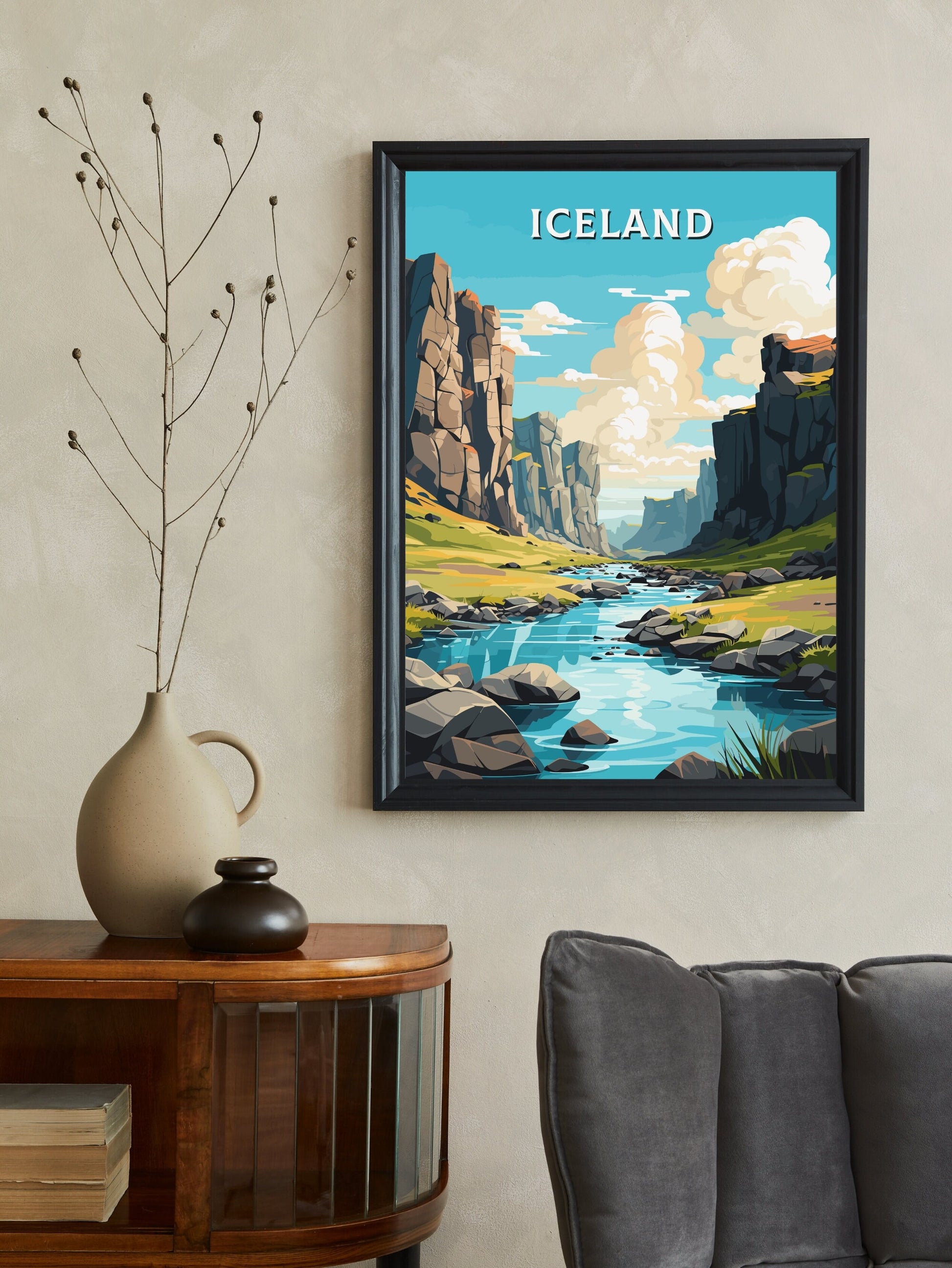 Iceland Travel Print | Iceland Illustration | Iceland Wall Art | Iceland Poster | Iceland Home Décor | Þingvellir National Park | ID 729