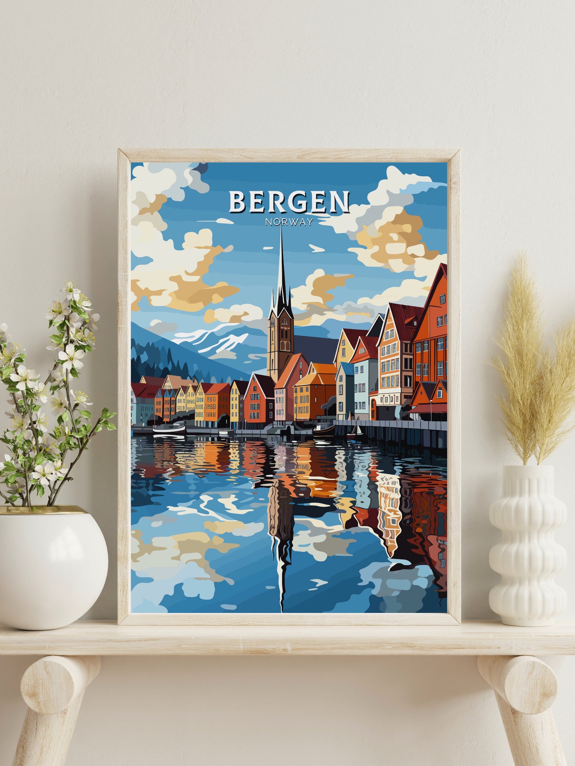 Bergen Poster | Bergen Print | Bergen Norway | Bergen Wall Art | Travel Gift | Norway Print | Norway Art | Bergen Art Poster | ID 745